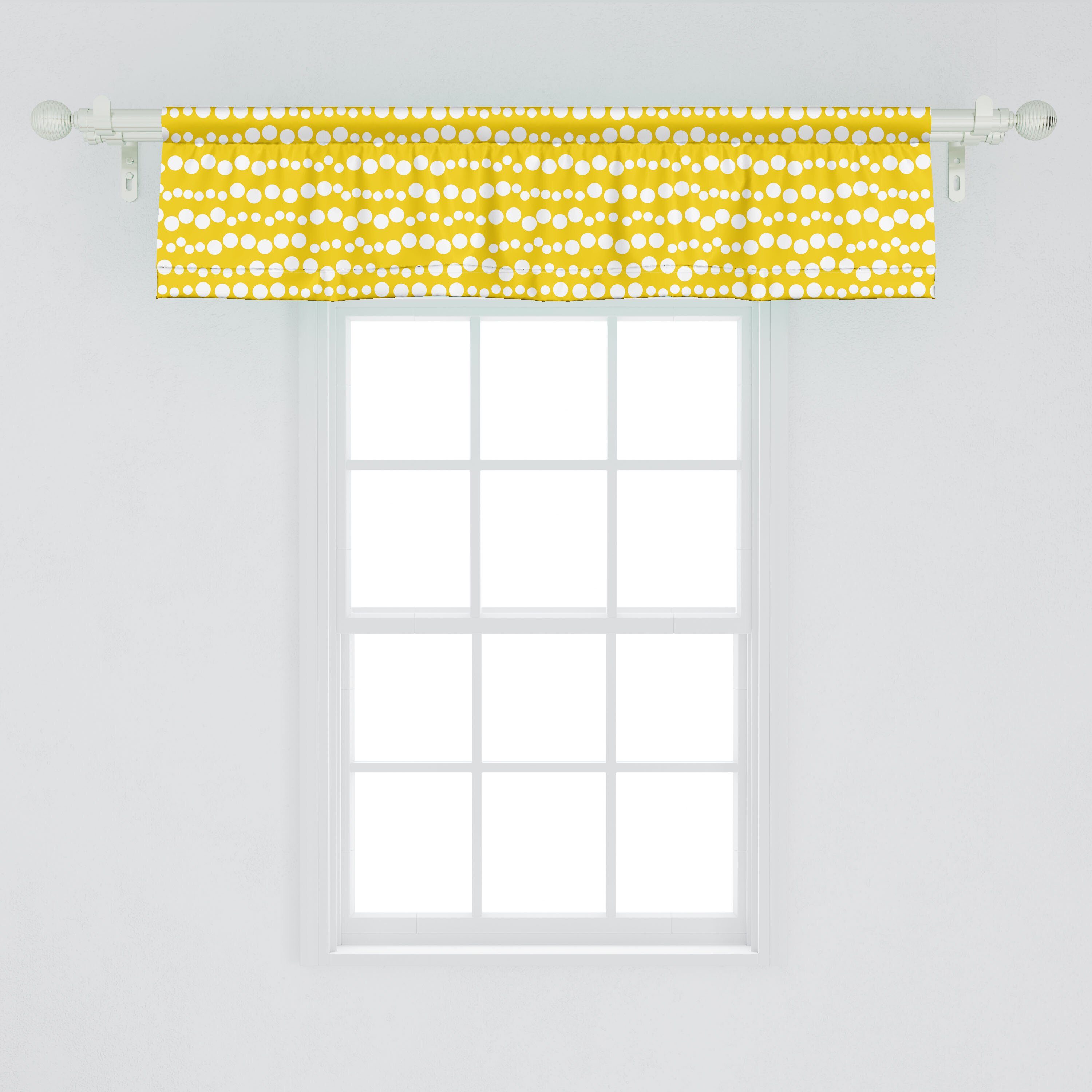 Volant Schlafzimmer Gelb mit Microfaser, Abakuhaus, für Stangentasche, Vorhang Scheibengardine Küche Weiß und Kreise Doodle Dekor