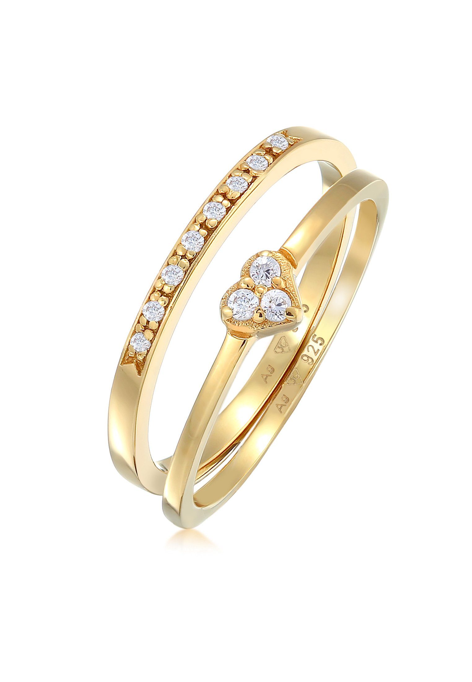 Elli Ring-Set Herz Memoire Zirkonia 2er Set 925 Silber, Herz günstig online kaufen