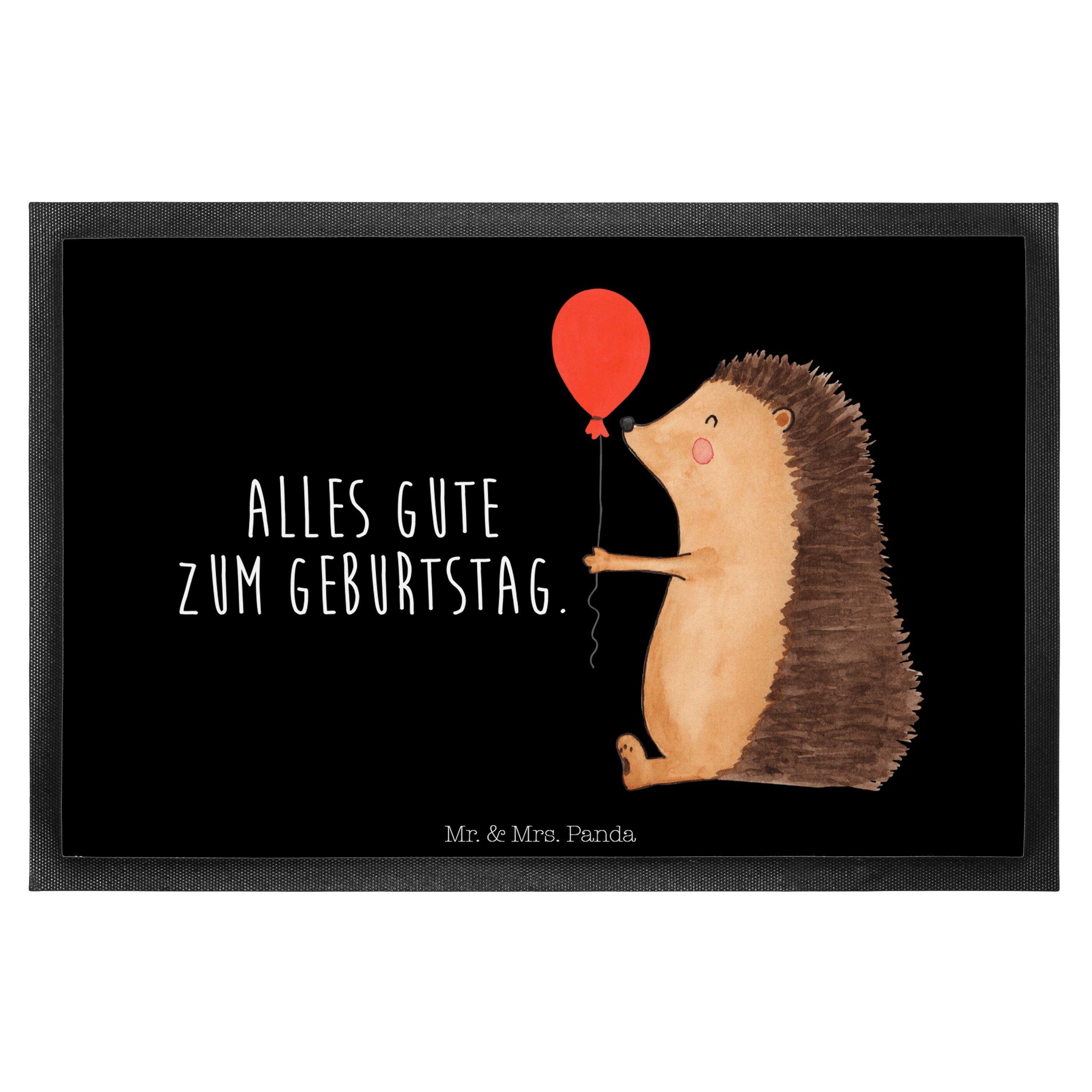 Fußmatte Igel mit Luftballon - Schwarz - Geschenk, Matte, Geburtstag, süße Tie, Mr. & Mrs. Panda, Höhe: 0.6 mm