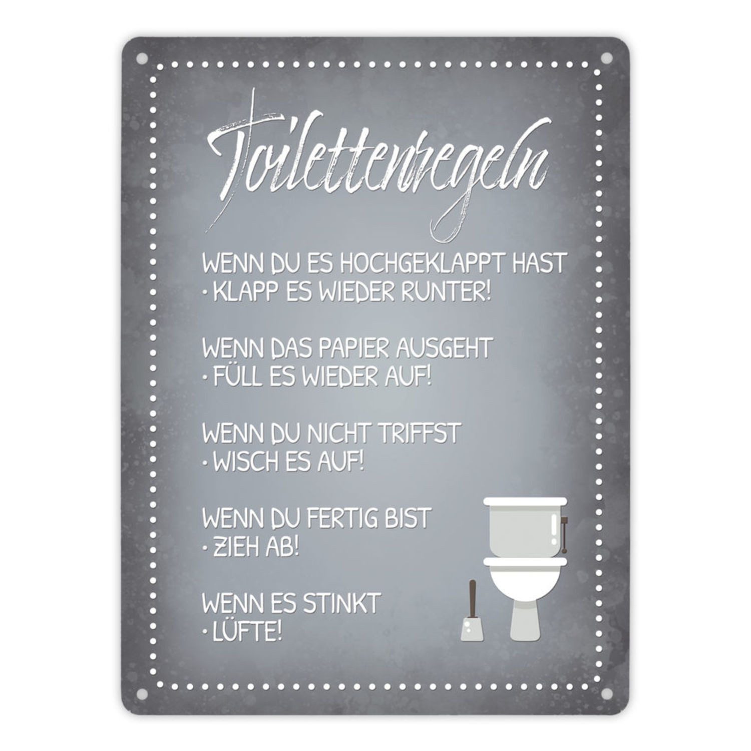 speecheese Metallschild Metallschild XL mit Spruch: Toilettenregeln Schild Blechschild