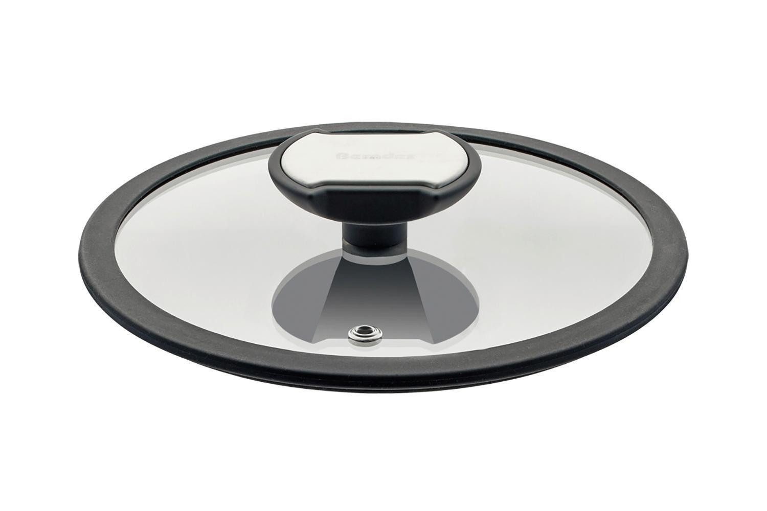 Berndes Topfdeckel B.PERFECT, Ø 16 cm, Transparent, Schwarz, Glas, Silikonrand, Kunststoffknauf