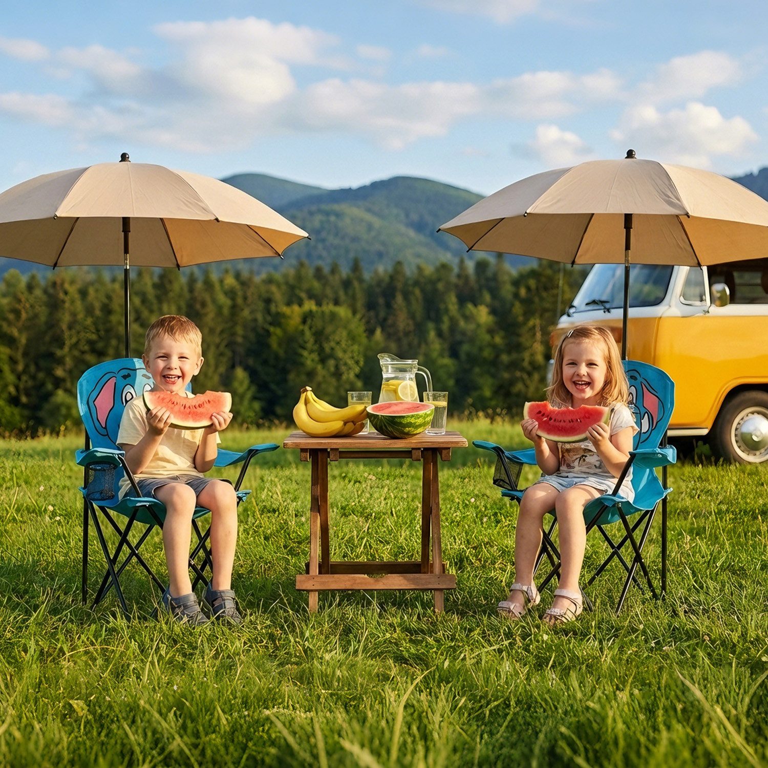 SUNULA Campingstuhl Kinder Klappstuhl Gartenstuhl Camping Kinderklappstuhl Anglerstuhl (2 St), Kinder-Anglersessel, wählbar als Bär, Elefant, Frosch oder Löwe