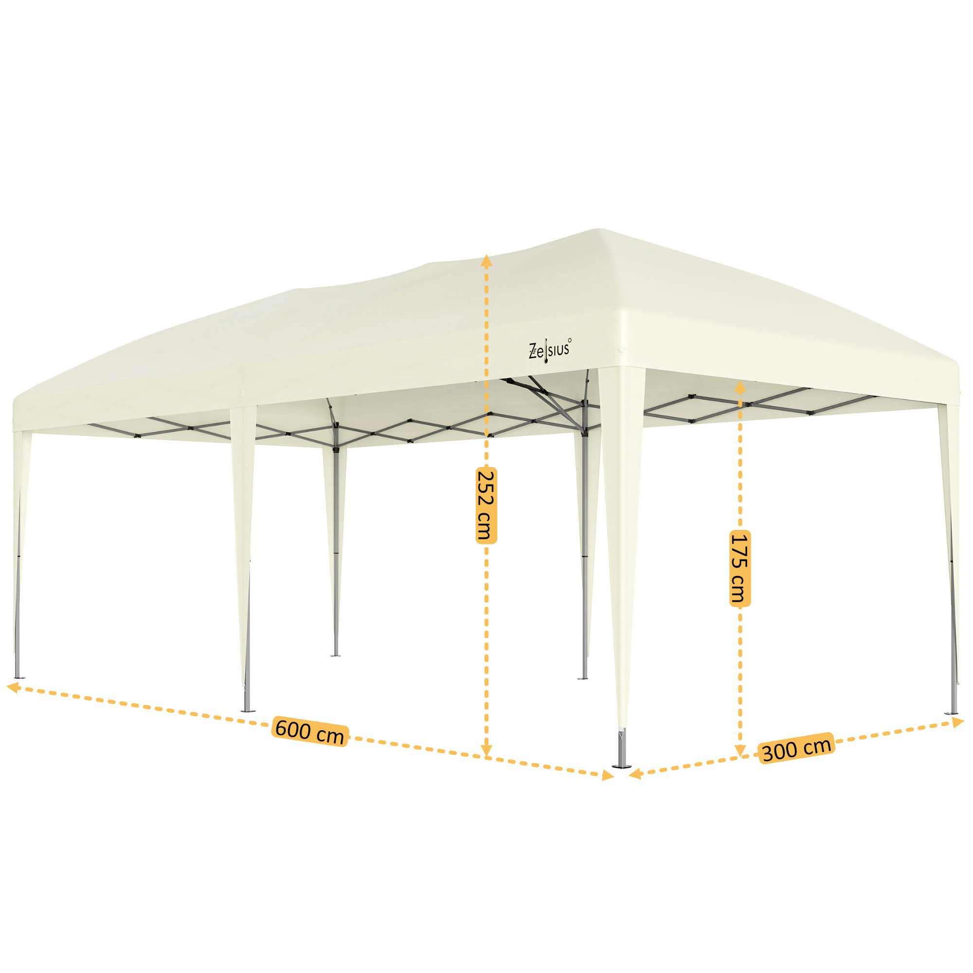 Zelsius Faltpavillon Faltbarer Pavillon 3 x 6 m, Beige, Pop-Up Faltpavillon, Gartenzelt, Löcher in den Füßen zur sicheren Befestigung mit Heringen