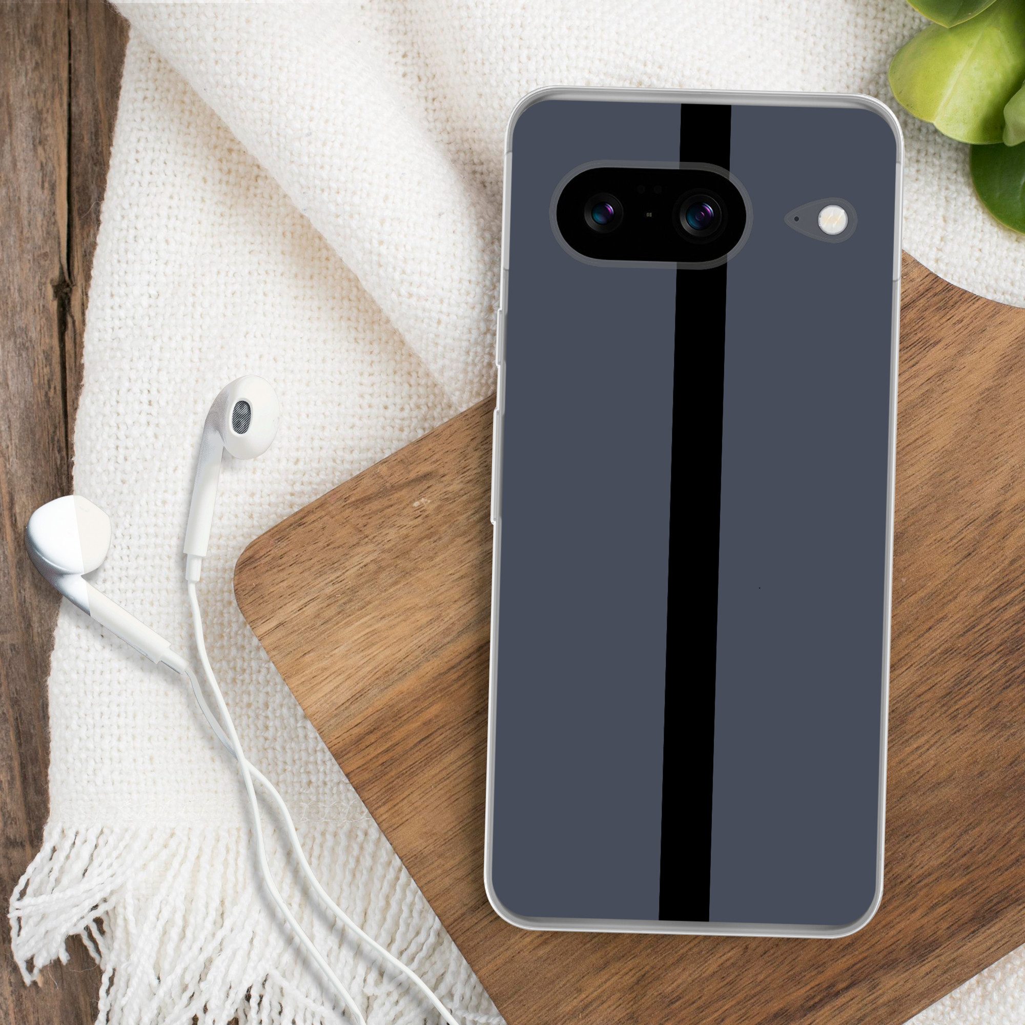 MuchoWow Handyhülle für Google Pixel 8 Blau - Schwarz - Gestreift - Minimalistisch, Handy Case, Silikon, Bumper Case Dünn