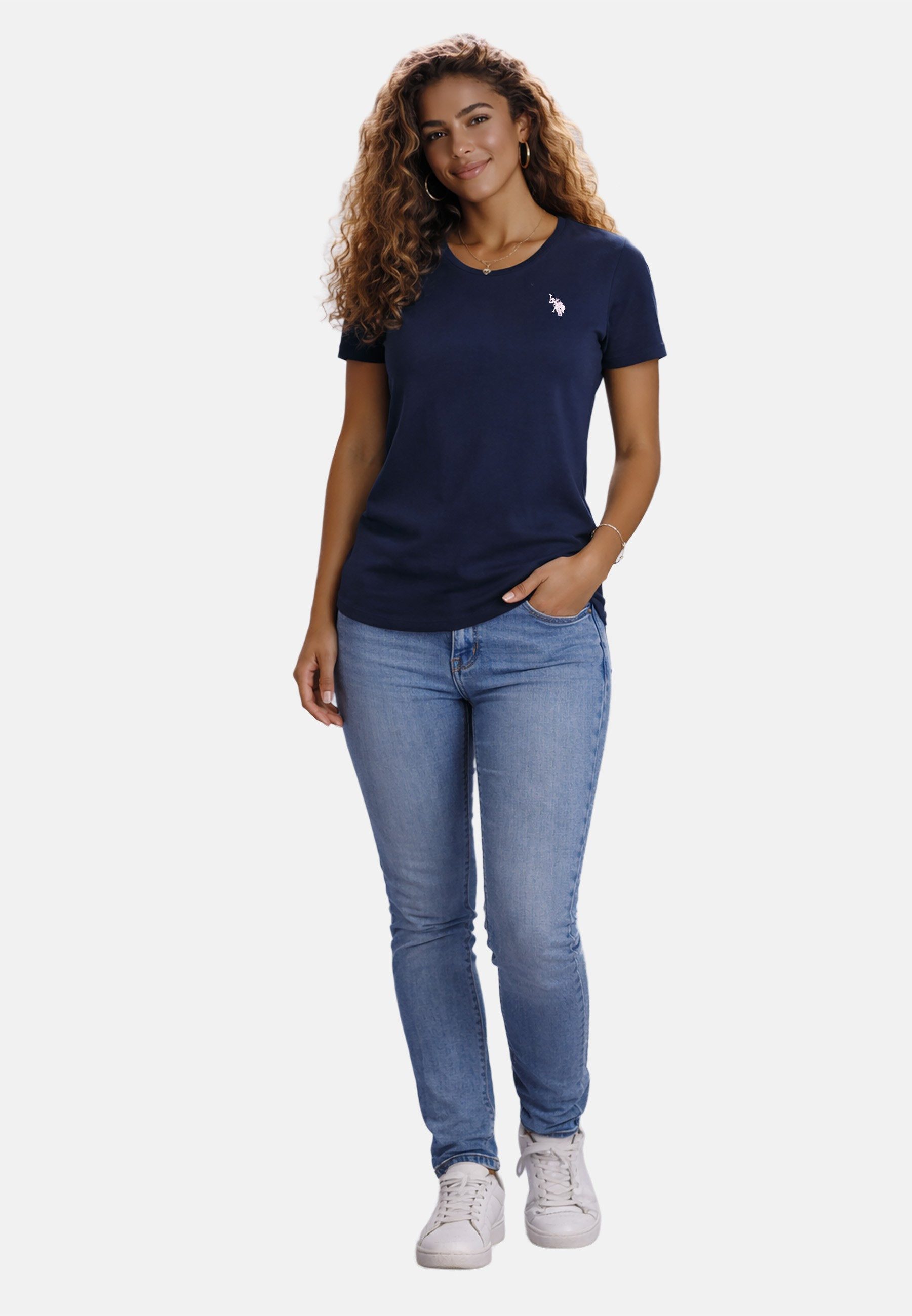 U.S. Polo Assn. T-Shirt USSareena – Damen Shirt mit Stretch-Anteil und Logo Leicht tailliert, klassischer Rundhals, dezente Logo-Stickerei
