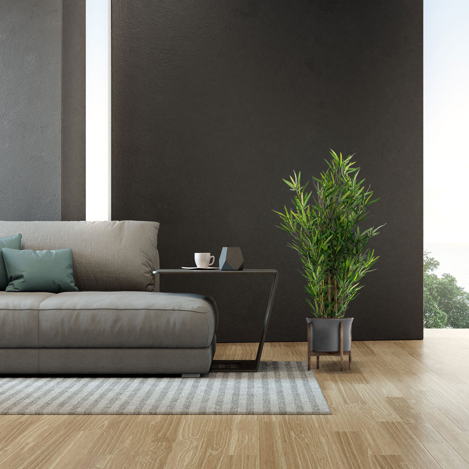 Kunstpflanze Kunstpflanze MINI BAMBUS Kunststoff, Stoff Bambus, hjh OFFICE, Höhe 100.0 cm, Künstlicher Bambusstrauch im Kunststofftopf Pflanze mit Echtholzstamm