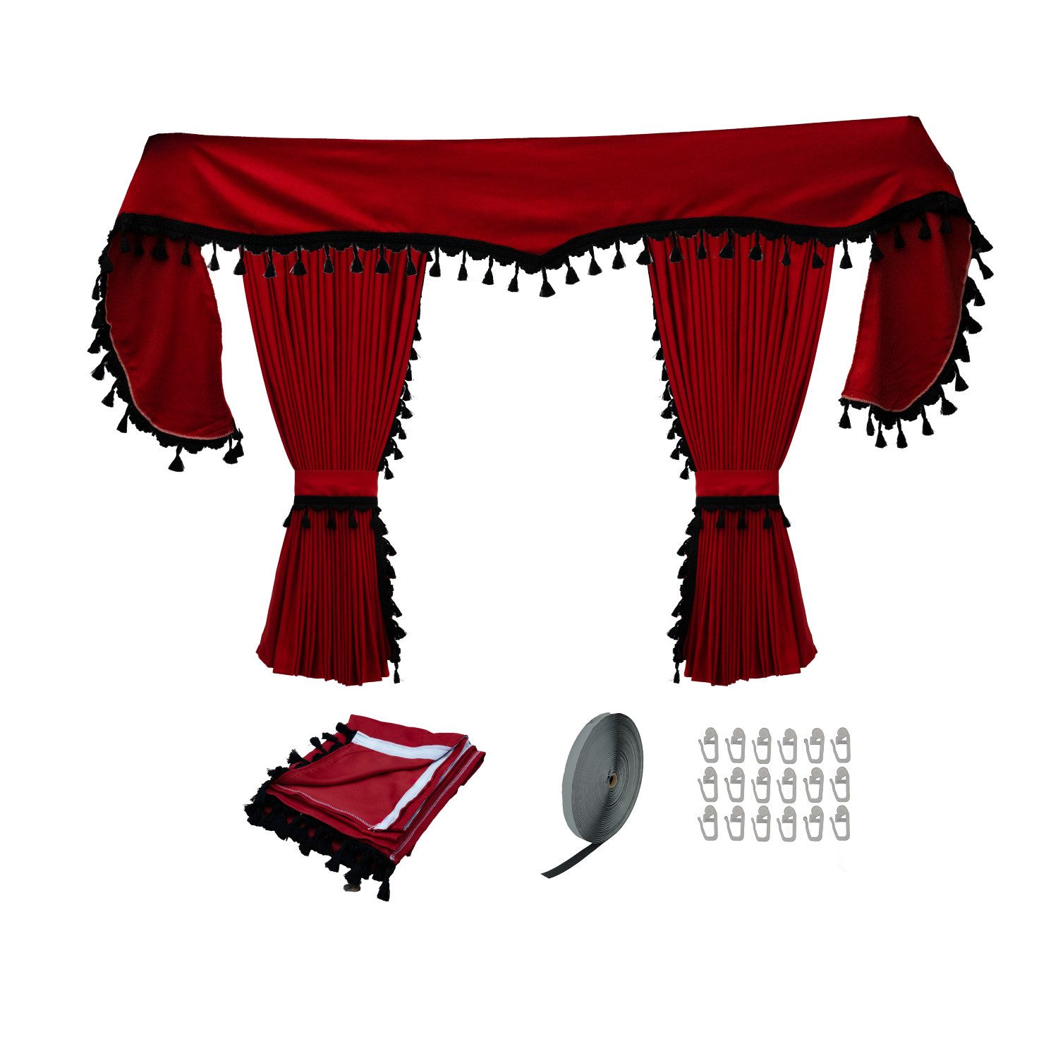 Gardinen by Justyna Verdunkelungsvorhang Lkw Gardine Rot (5 St), Kräuselband, verdunkelnd, Polyester, Vorhänge,Verdunkelt,Blickdicht,Sichtschutz,Truckvorhang