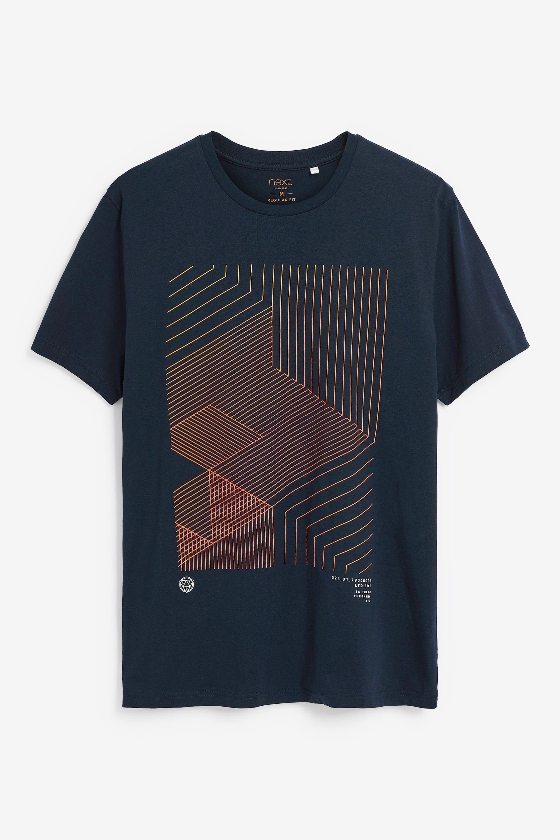 Next Print-Shirt T-Shirt mit Print (1-tlg) Navy Blue Linear