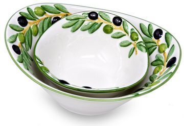 Lashuma Frühstücks-Set Olive (2-tlg), Keramik, Servierschalen Set, Salatschüsseln 20x17 cm und 25x21 cm