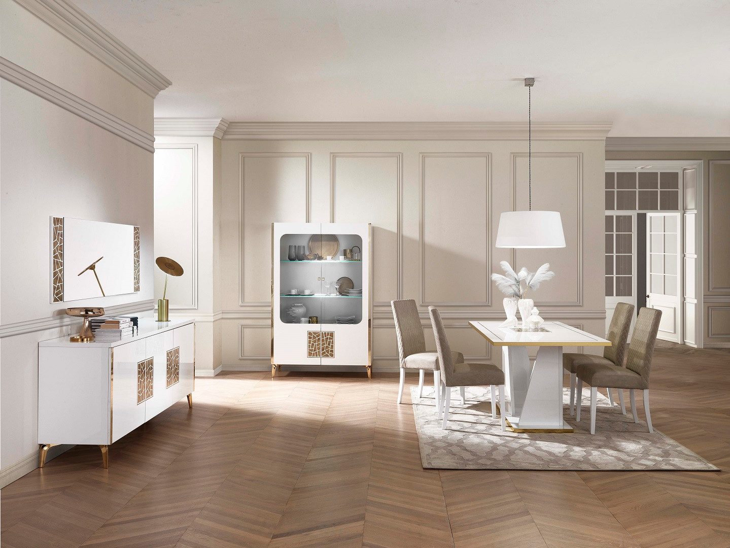 Interdesign24 Esstisch Stella (mit Seidensiebdruck, in Weiß/Gold Hochglanz), Made in Italy