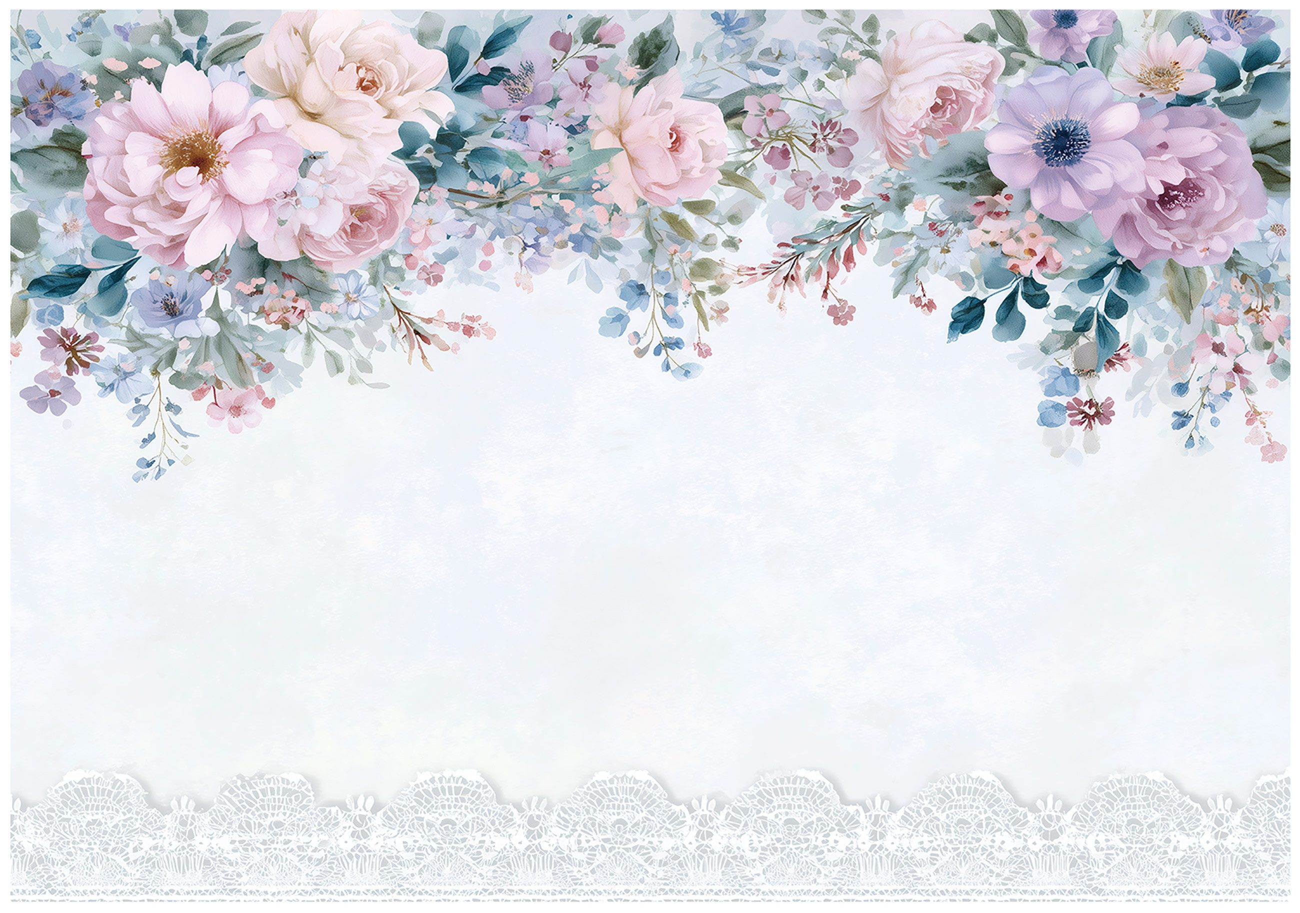 Wallarena Fototapete Blumen Blau Rosa Grün Vlies Tapete Wohnzimmer Schlafzimmer Wandtapete, Glatt Vlies Washable, Blumen, Blau, Rosa, Grün, Weiß, (Packung, 2 St., Vlies Fototapete), Vliestapete Blau Wohnzimmer Schlafzimmer Küche Tapete + Kleister