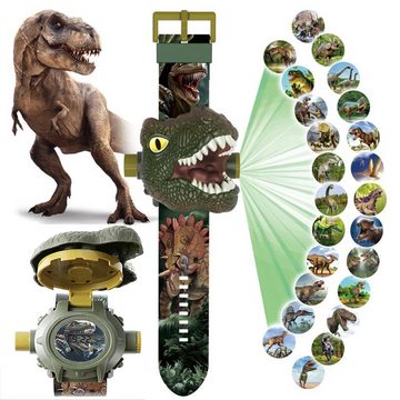 Kind Ja Digitaluhr Dinosaurier-Projektion Digitaluhr, 24 Dinosaurier-Projektionsmustern, Cartoons Digitale Uhr, mit Abdeckung Einstellbares Datum und Uhrzeit