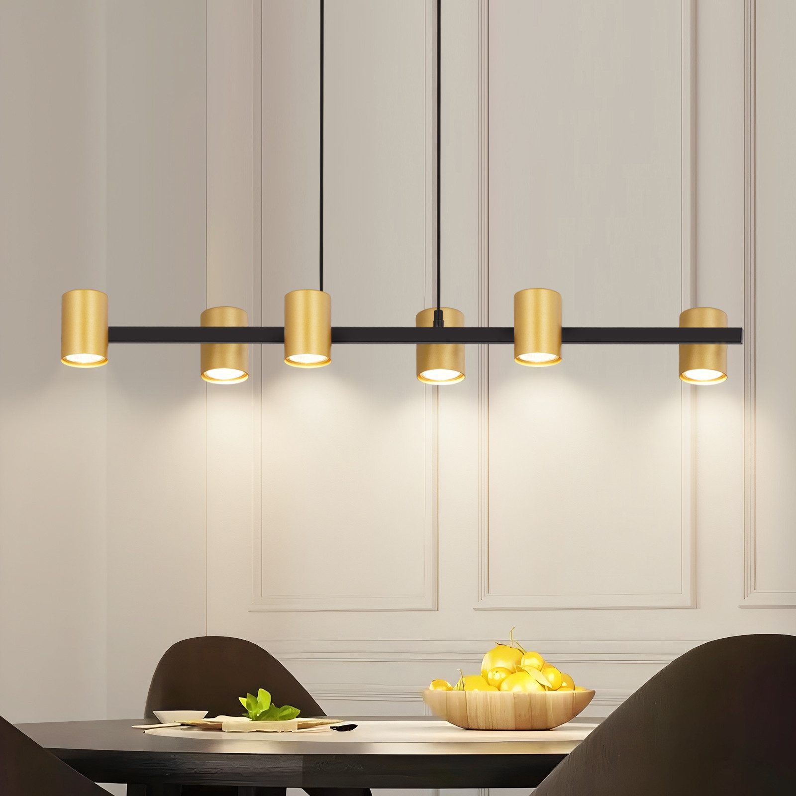 Nettlife Pendelleuchte 6 Flammig Esstisch Hängelampe Schwarz Gold GU10 Metall Industrial, ohne Leuchtmittel, für Wohnzimmer Esszimmer
