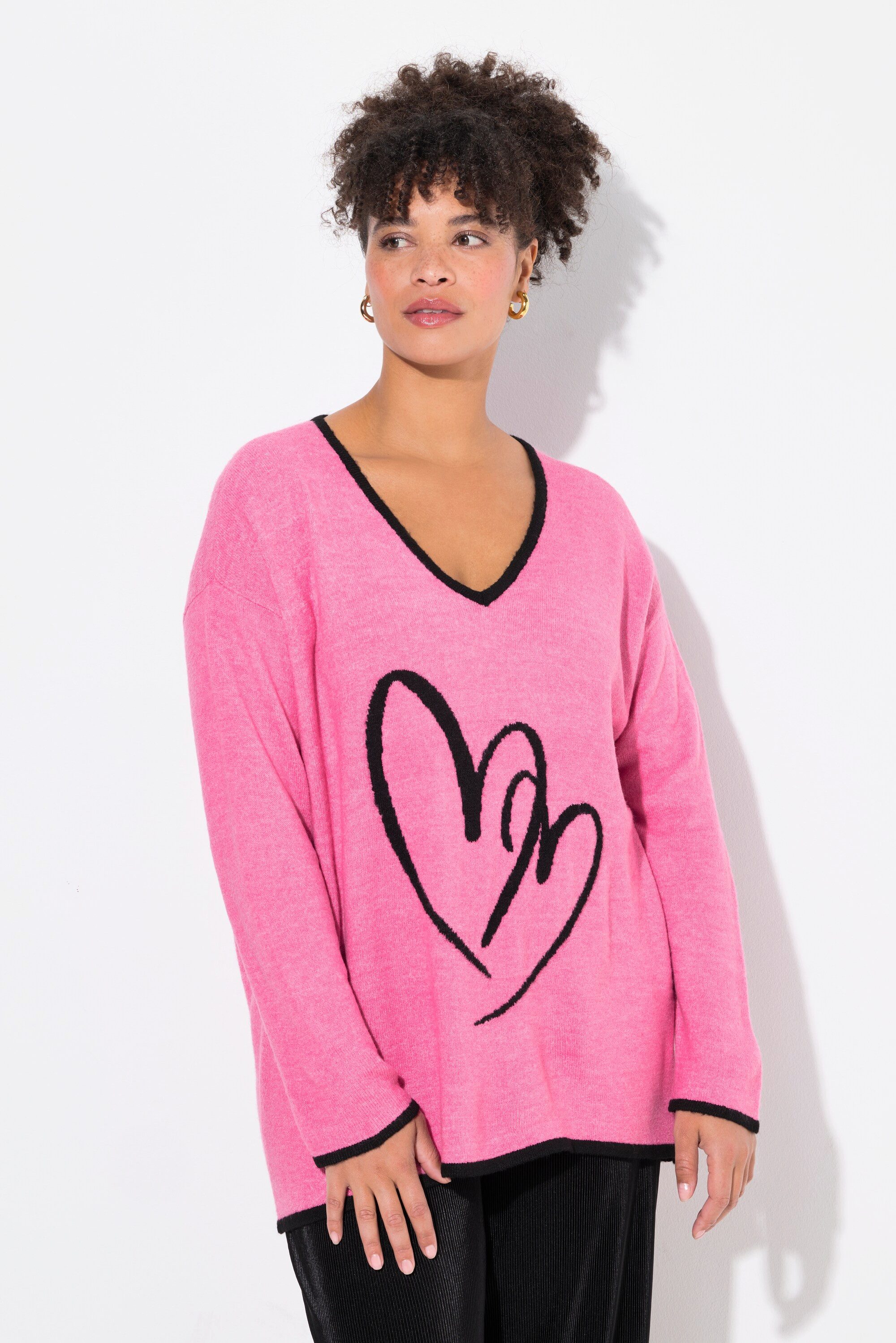 Strickpullover Pullover bequeme Passform Herz-Motiv