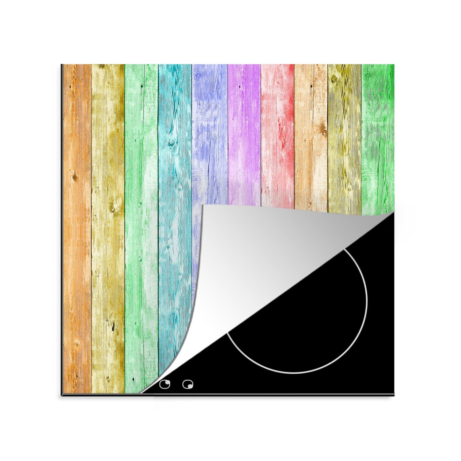 MuchoWow Herdblende-/Abdeckplatte Regenbogen - Regal - Farbe, Vinyl, (1 tlg), 78x78 cm, Ceranfeldabdeckung, Arbeitsplatte für küche | Herdabdeckplatten
