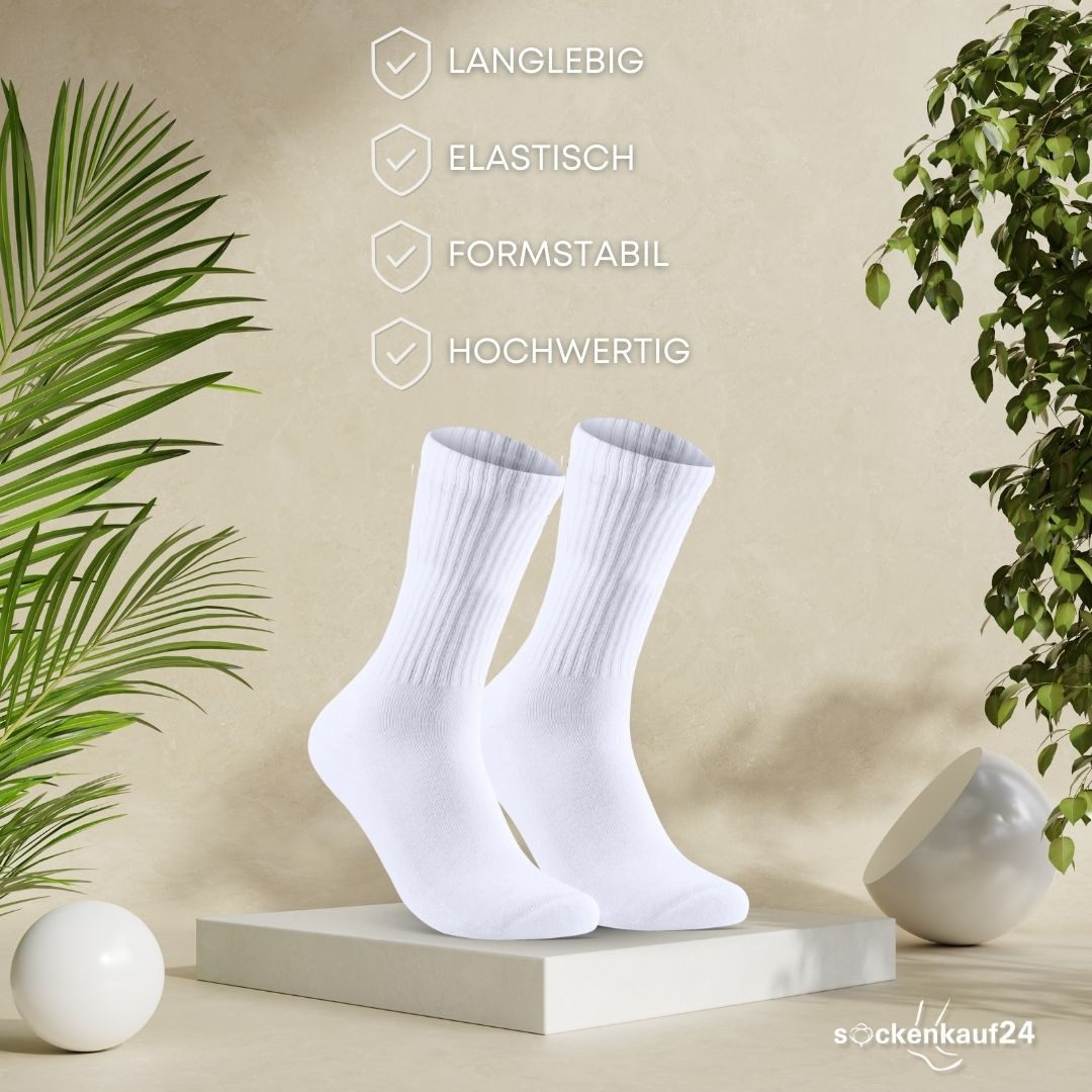 sockenkauf24 Tennissocken Sportsocken Damen & Herren Atmungsaktive Premium Crew Socken (5 Paar) verstärkte Ferse & Fußspitze, gepolsterte Sohle, Baumwolle