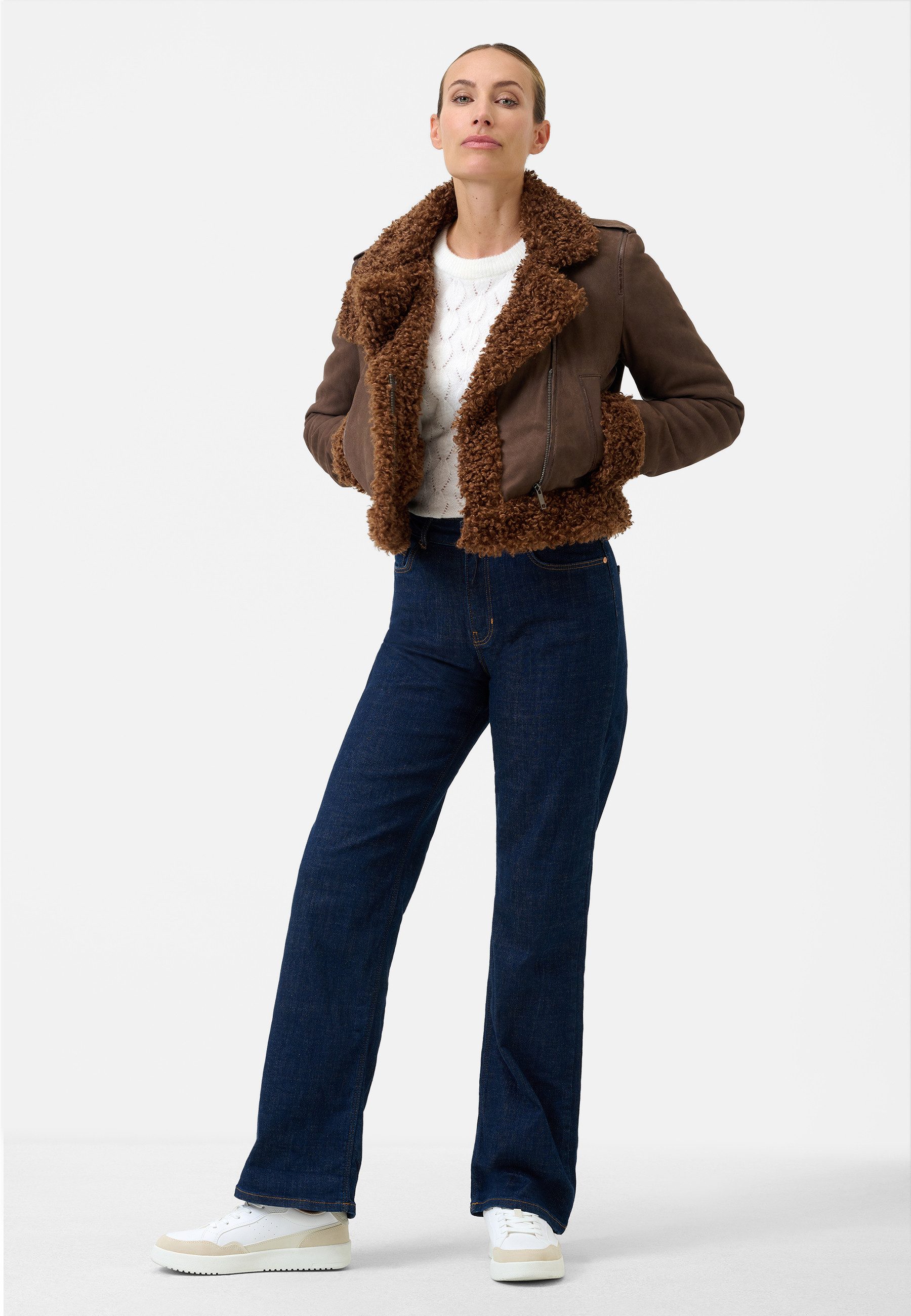 RICANO Lederjacke Natalia Lederjacke aus Lamm-Velour-Leder mit Kunstfellkra günstig online kaufen