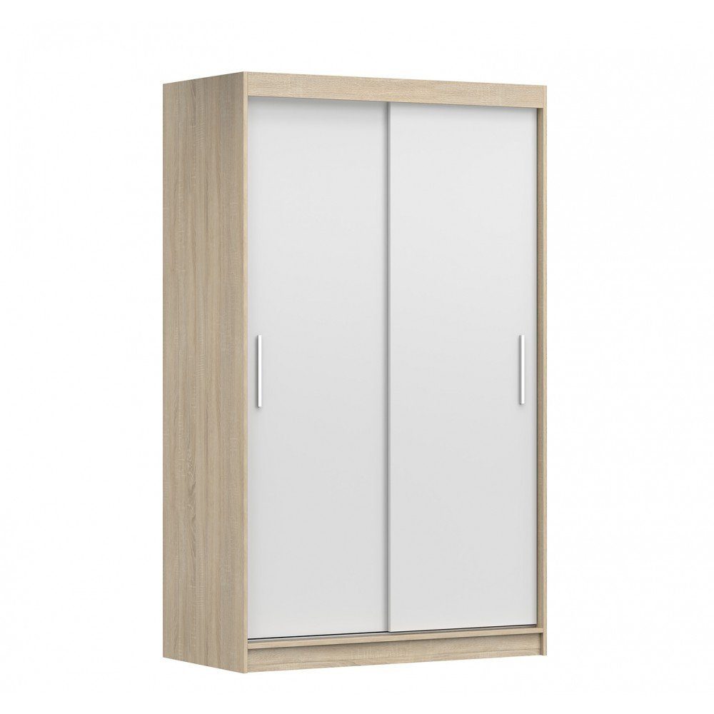 MOEBLO Kleiderschrank NOAH 04 (Schrank Garderobe Zweitürenschrank, Moderner und funktionaler Schiebe­türen­schrank Kleiderschrank), (BxHxT): 120x200x61 cm Sonoma + Weiß