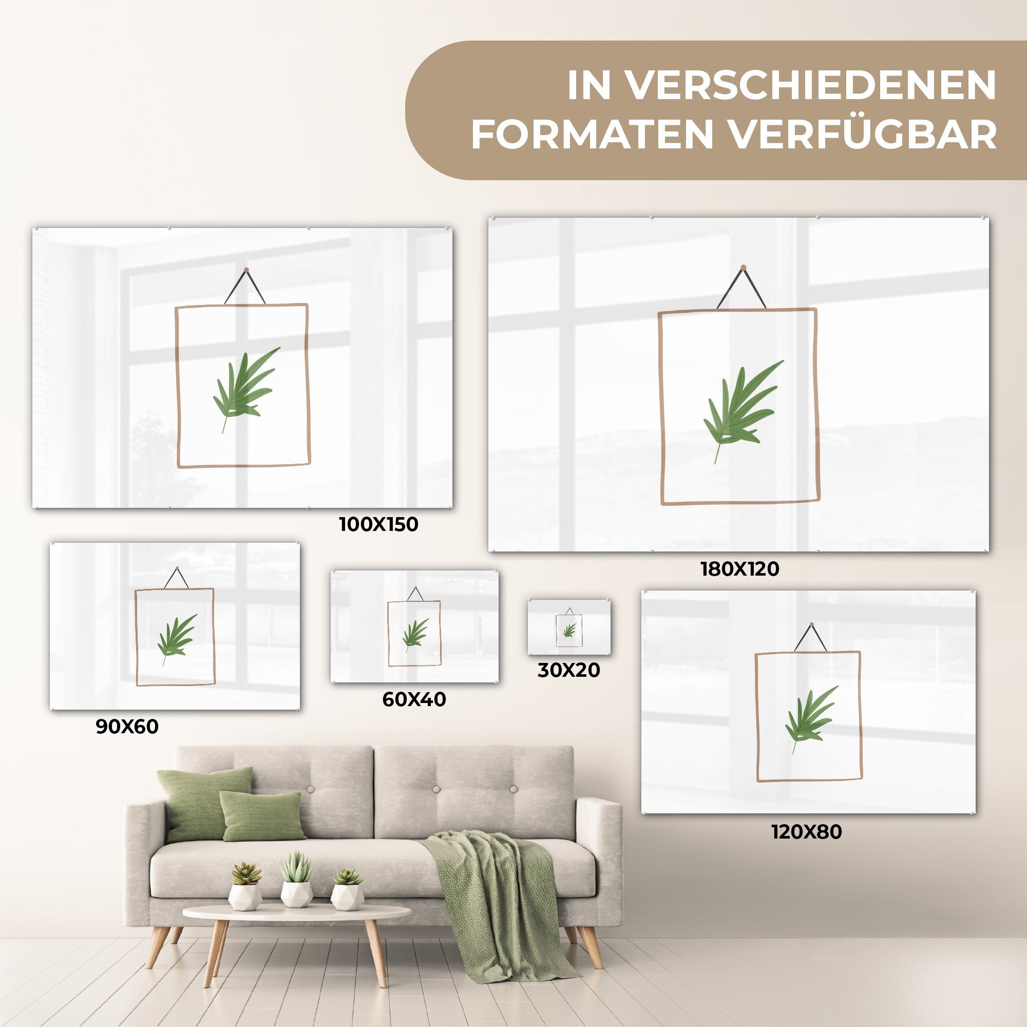 MuchoWow Acrylglasbild Pflanze - Rahmen St), - (1 - Weiß Wohnzimmer Abstrakt, & Schlafzimmer Acrylglasbilder