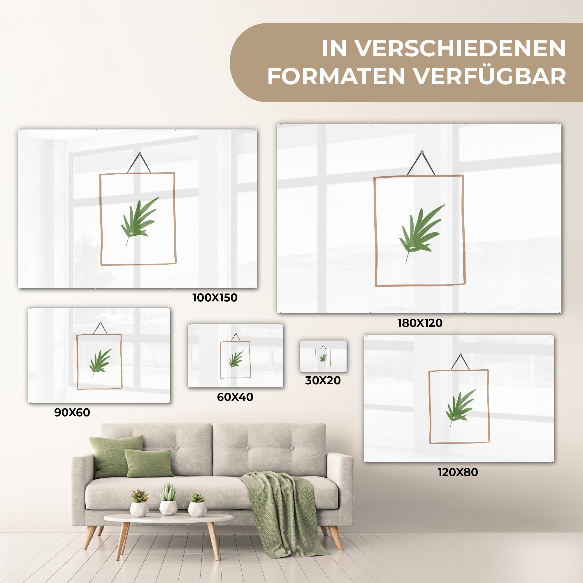 - Schlafzimmer - Wohnzimmer Acrylglasbilder & (1 Pflanze St), Weiß Rahmen MuchoWow Abstrakt, Acrylglasbild -