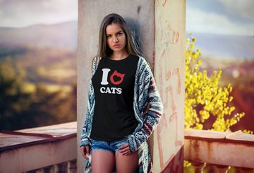 MoonWorks Print-Shirt Damen T-Shirt Spruch I love cats Katze Herz Grafik Motiv Frauen Print Fun-Shirt lustig Moonworks® mit Print