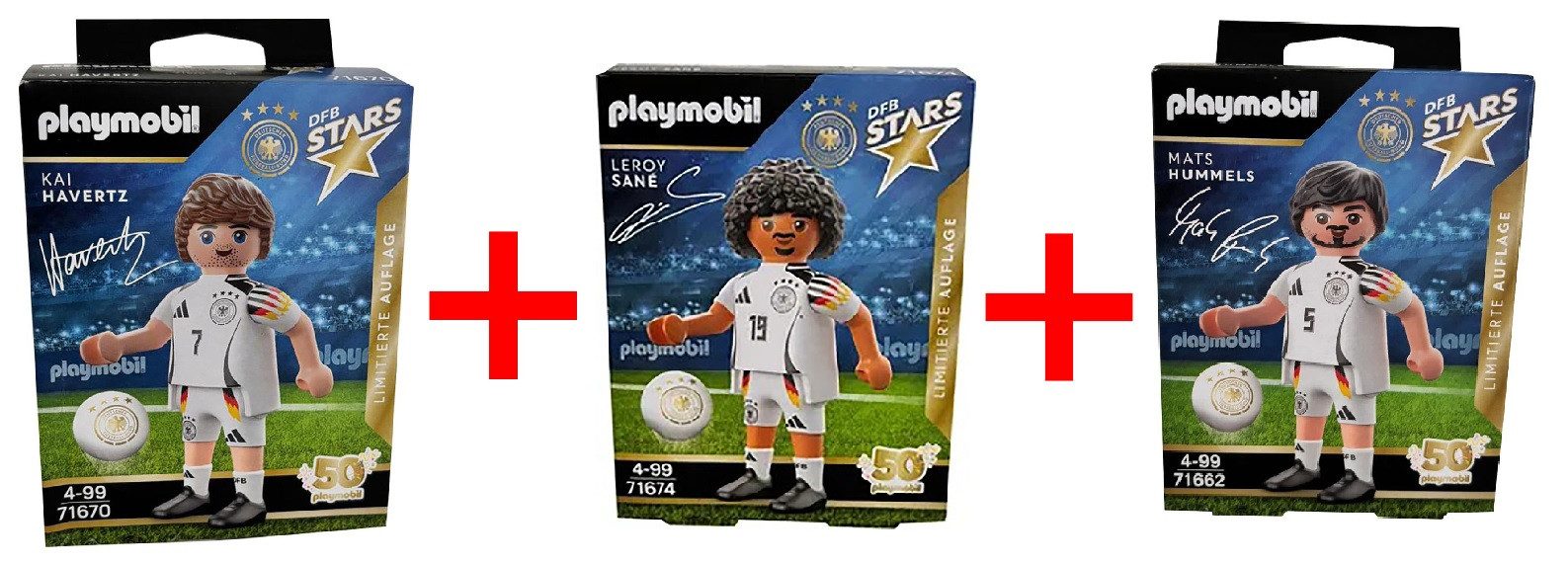 Playmobil® Spielfigur Playmobil DFB Stars Fußballer mit Ball 3er-Set Kai Havertz Hummels