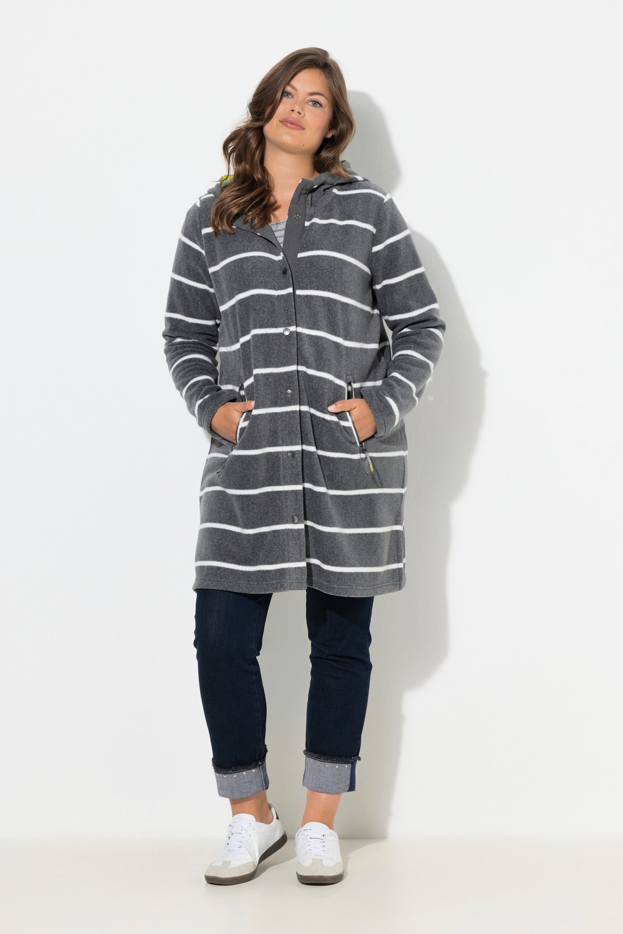 Laurasøn Sweatjacke Lange Fleecejacke Kapuze Langarm günstig online kaufen