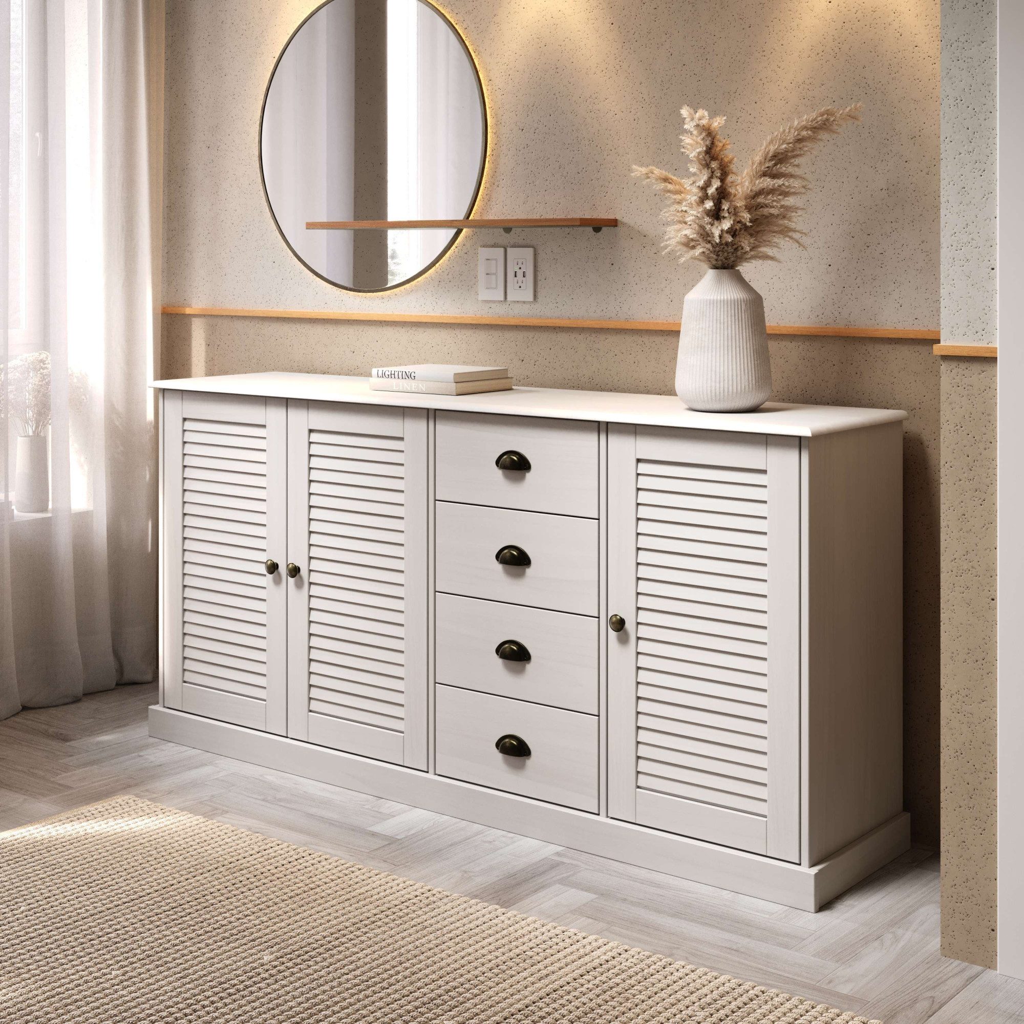 OTTO home Sideboard Turia, mit Lamellentüren, Kommode aus massivem Kiefernholz, FSC®, 4 Schubkasten, Breite 166 cm