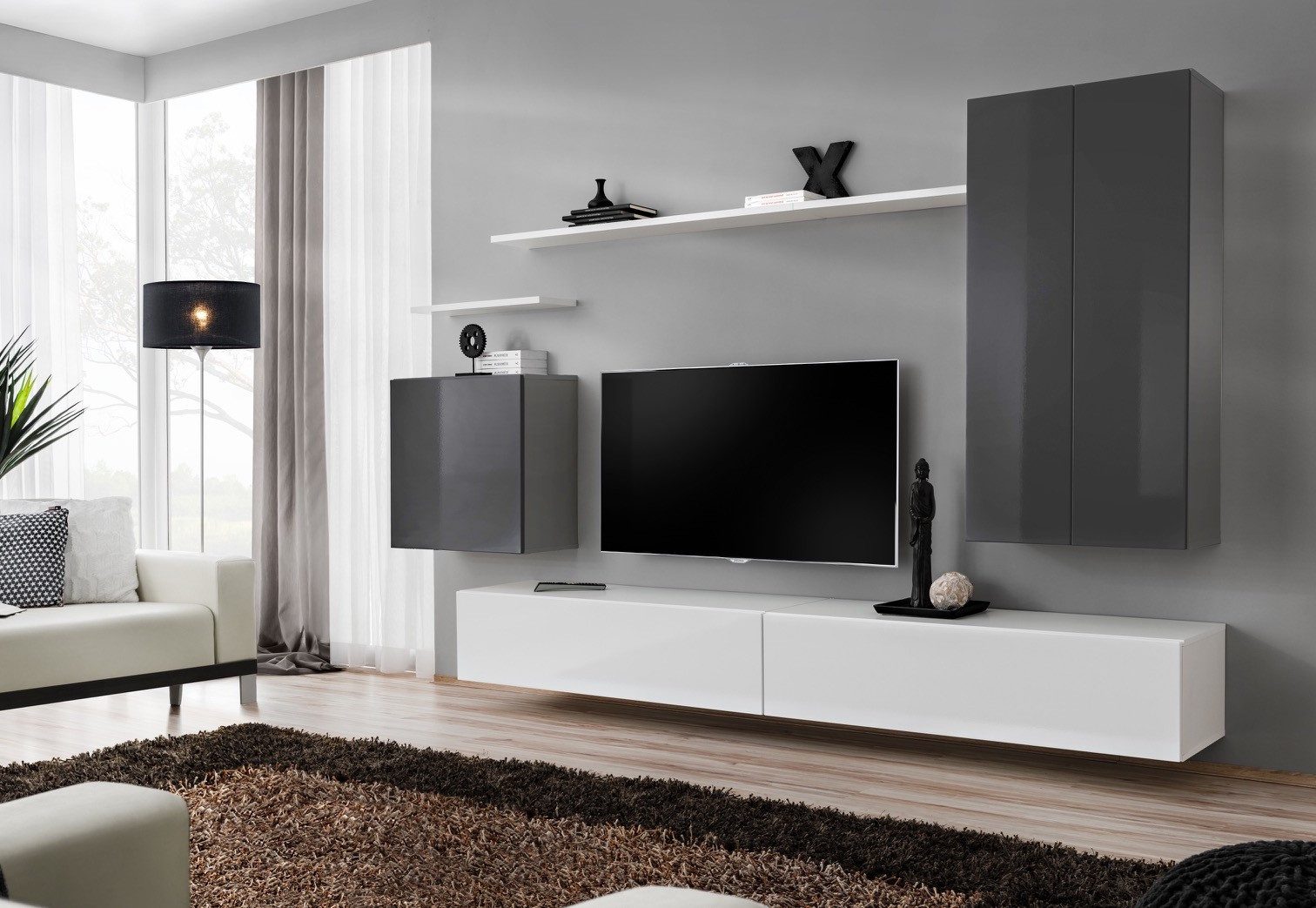 Xlmoebel Wohnwand Komplette Wohnmöbel Weiß TV Ständer Sideboard Wandschrank, (5-St), Made in Europa