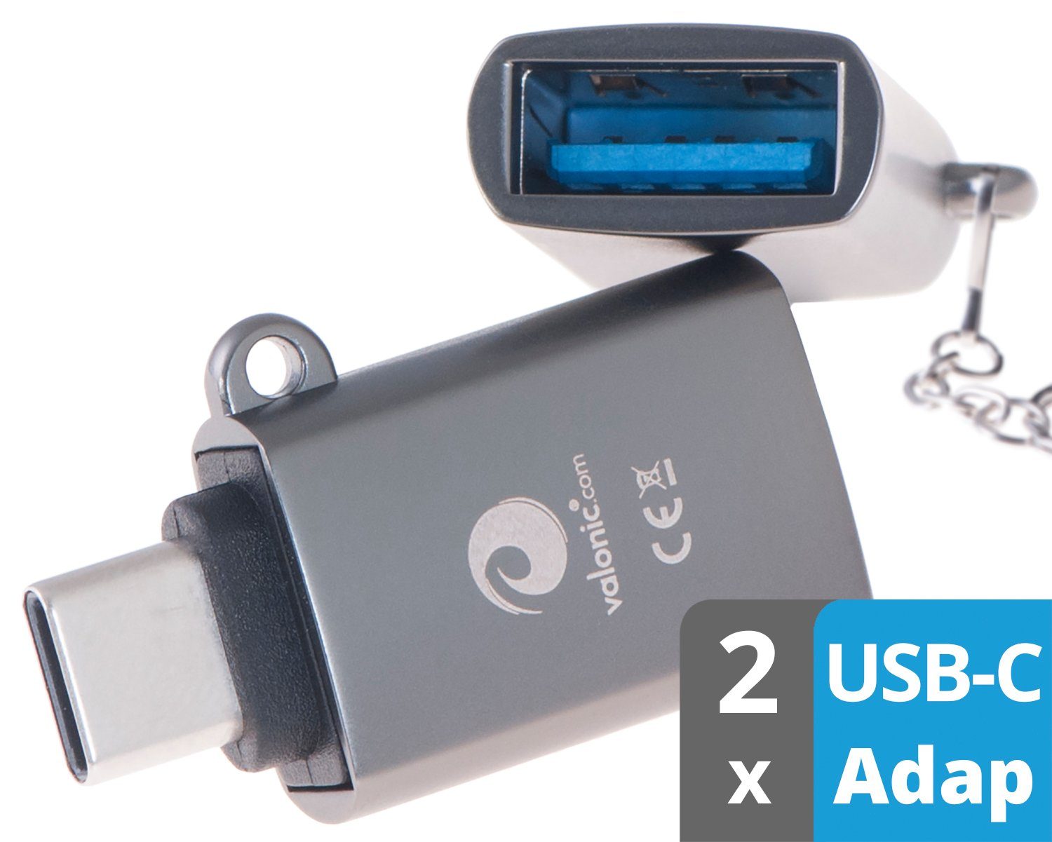 valonic USB-C zu USB-A (USB 3.0), OTG, Schlüsselanhänger Usb-адаптер USB Typ C zu USB Typ A, Schlüsselanhänger mit Öse und Ring
