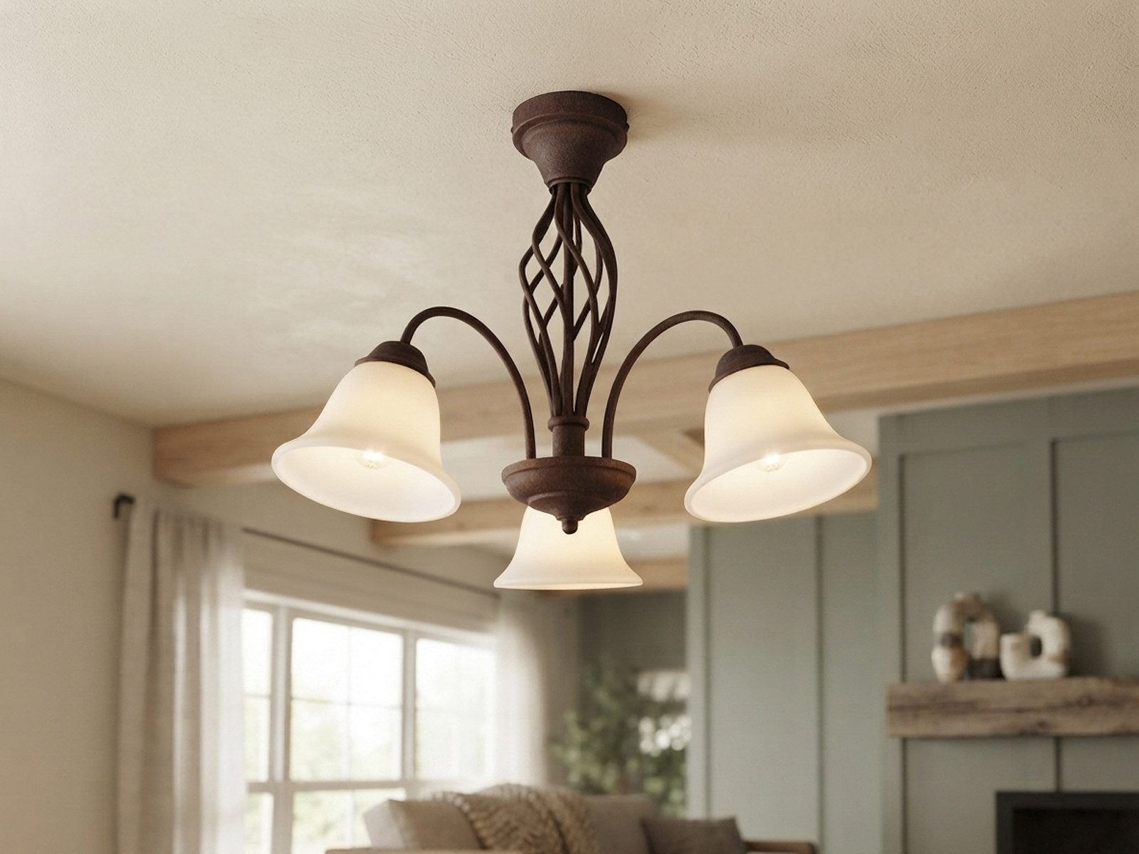 TRIO Leuchten LED Deckenleuchte Rostoptik mit Glasschirmen Ø 55cm, Dimmfunktion, LED wechselbar, Warmweiß, große Deckenlampe Landhaus-Stil inkl. E14 LEDs