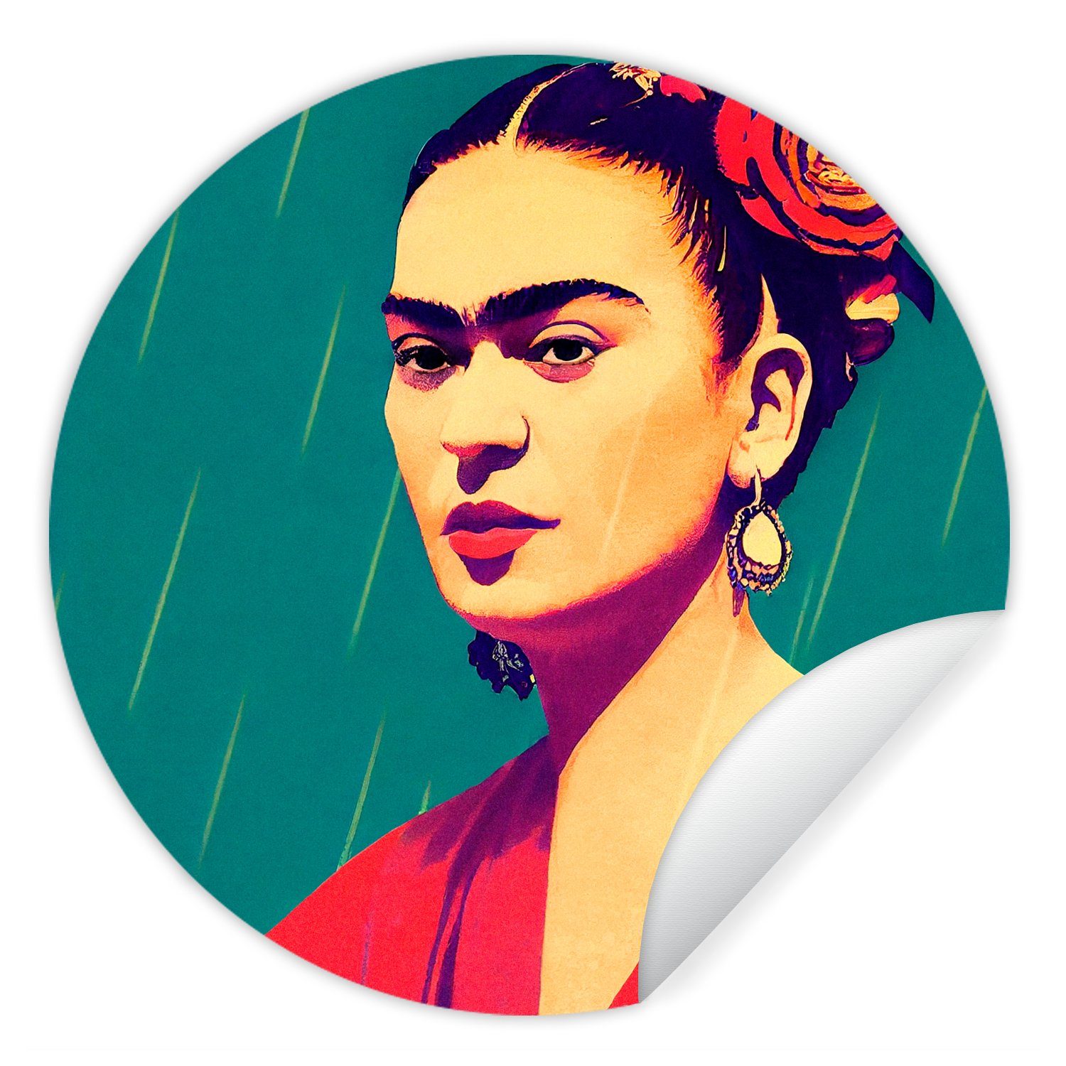 MuchoWow Wandsticker Porträt - Frida Kahlo - Frau - Vintage - Rot (1 St), Wandtattoo Selbstklebend, Wohnzimmer Deko Aufkleber, 30x30 cm