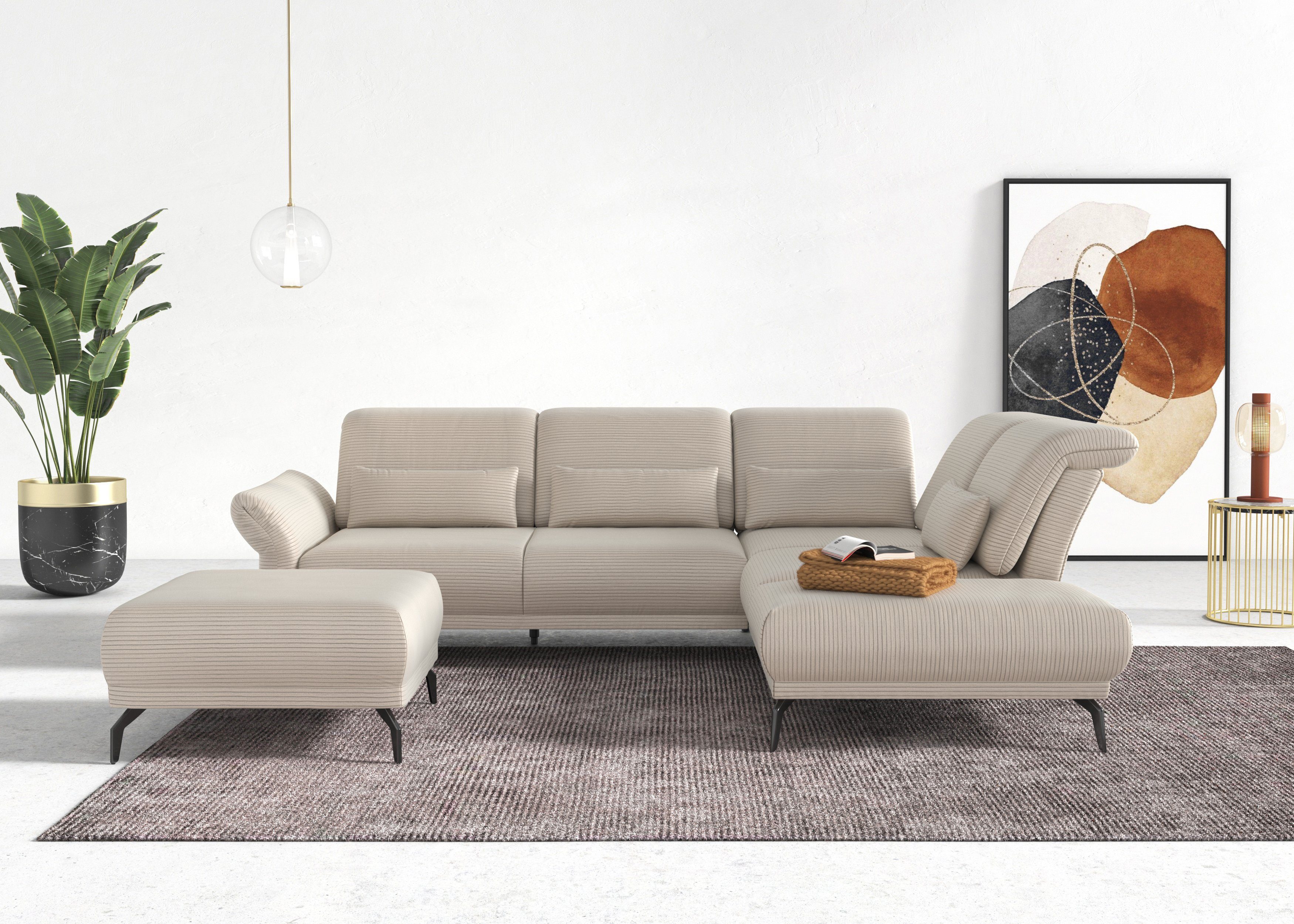 Home affaire Ecksofa Coco L-Form, Sitztiefen-, Arm- und Kopfteilverstellung, Cord-Bezug, Fußhöhe 15 cm