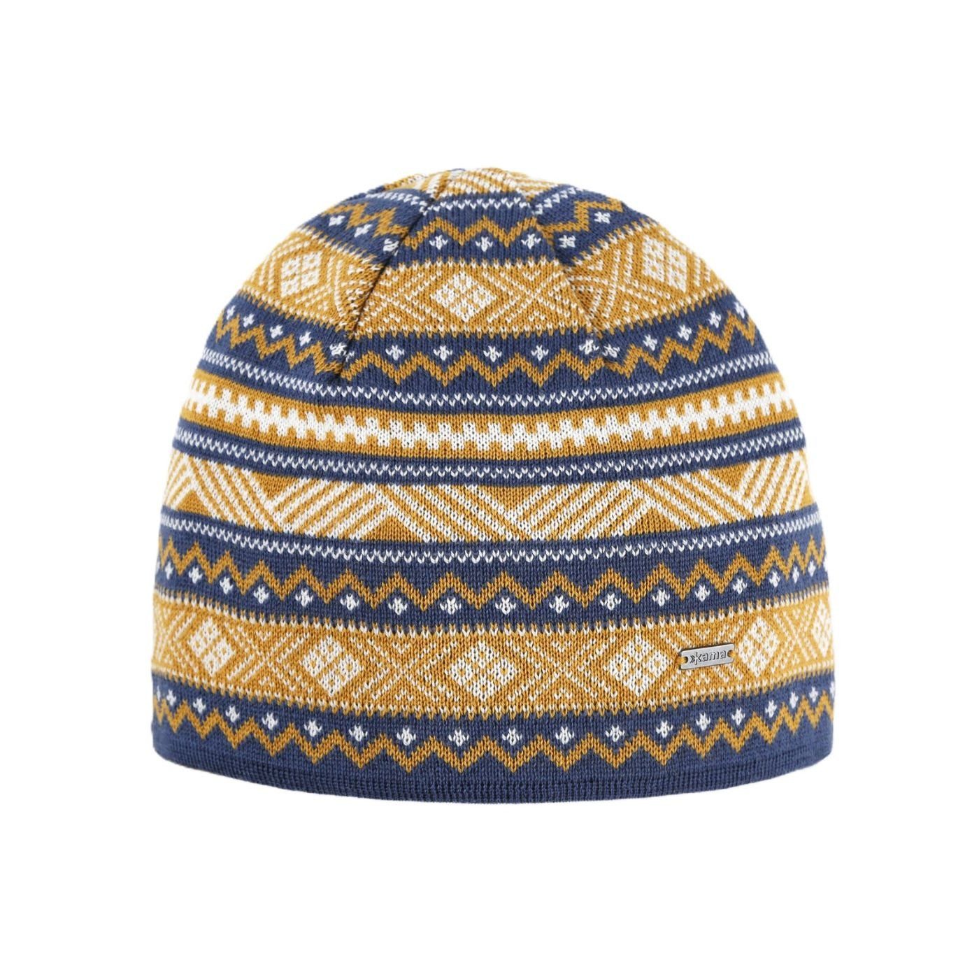 Strickmütze (Beanie) A174 Merino - Damen hellblau/weiss/gelb - 1 Stück