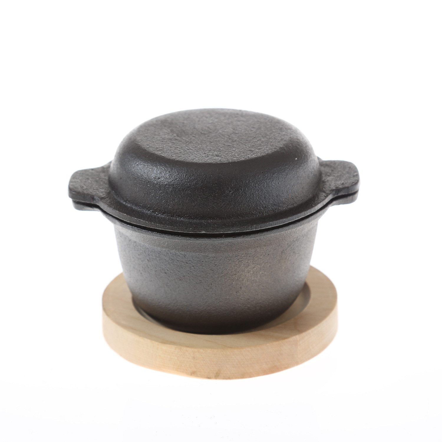 GAUMENKICK Serviertopf Gusstöpfchen Deckel u. Holzuntersetzer Grilltopf D: 10cm H: 9cm 0,3L, Gusseisen (1-tlg)