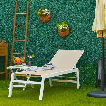 Outsunny Gartenliege Sonnenliege mit Rückenlehnen, Gartenmöbel, 1 St., Balkonliege, Aluminium, Beigegrau, 169 x 65 x 102 cm