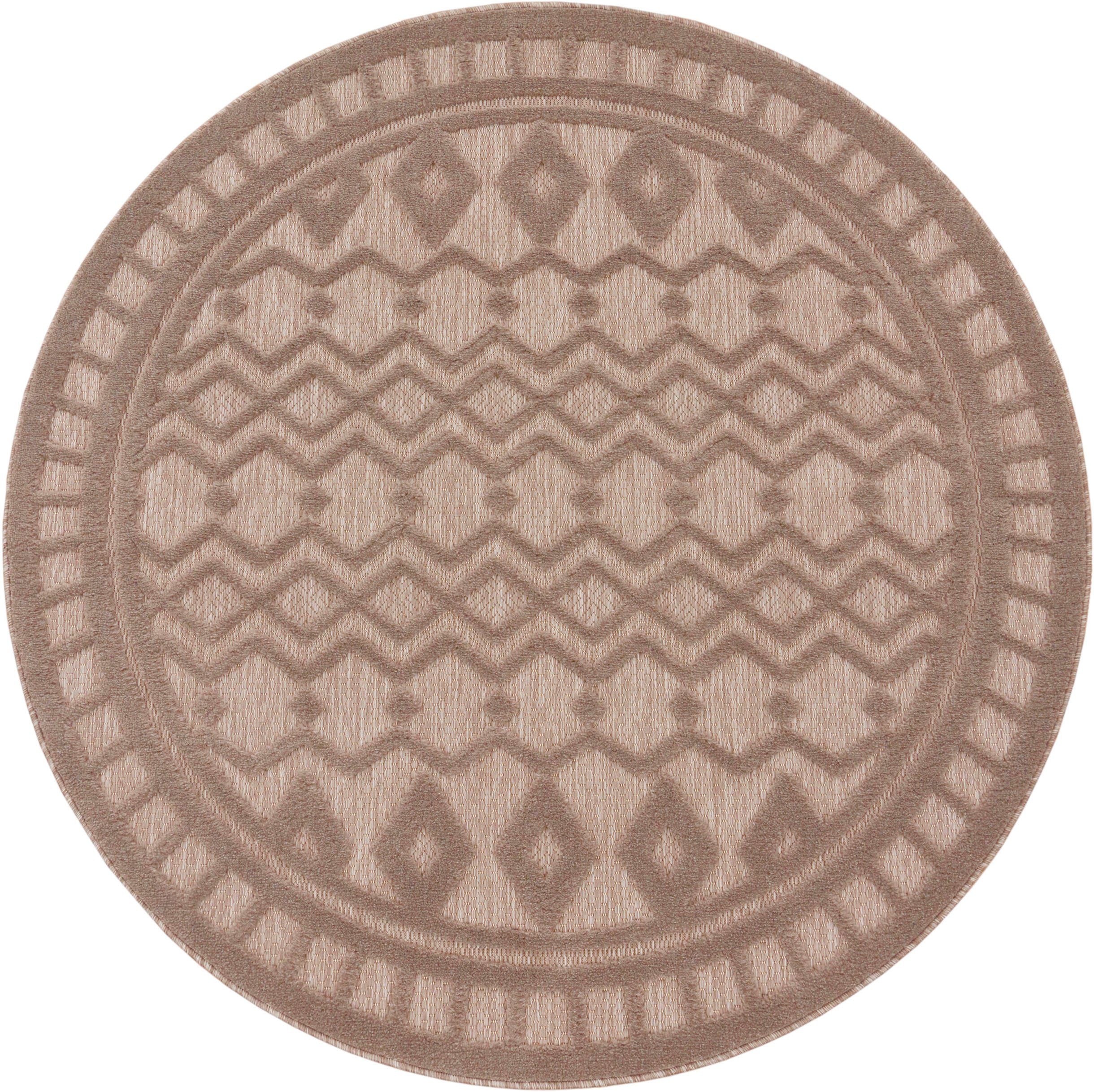 Teppich Livorno geeignet Scandi, Rauten mm, rund, Outdoor Paco 14 Muster, beige Hoch-Tief Höhe: Effekt, Home, 671, Uni-Farben