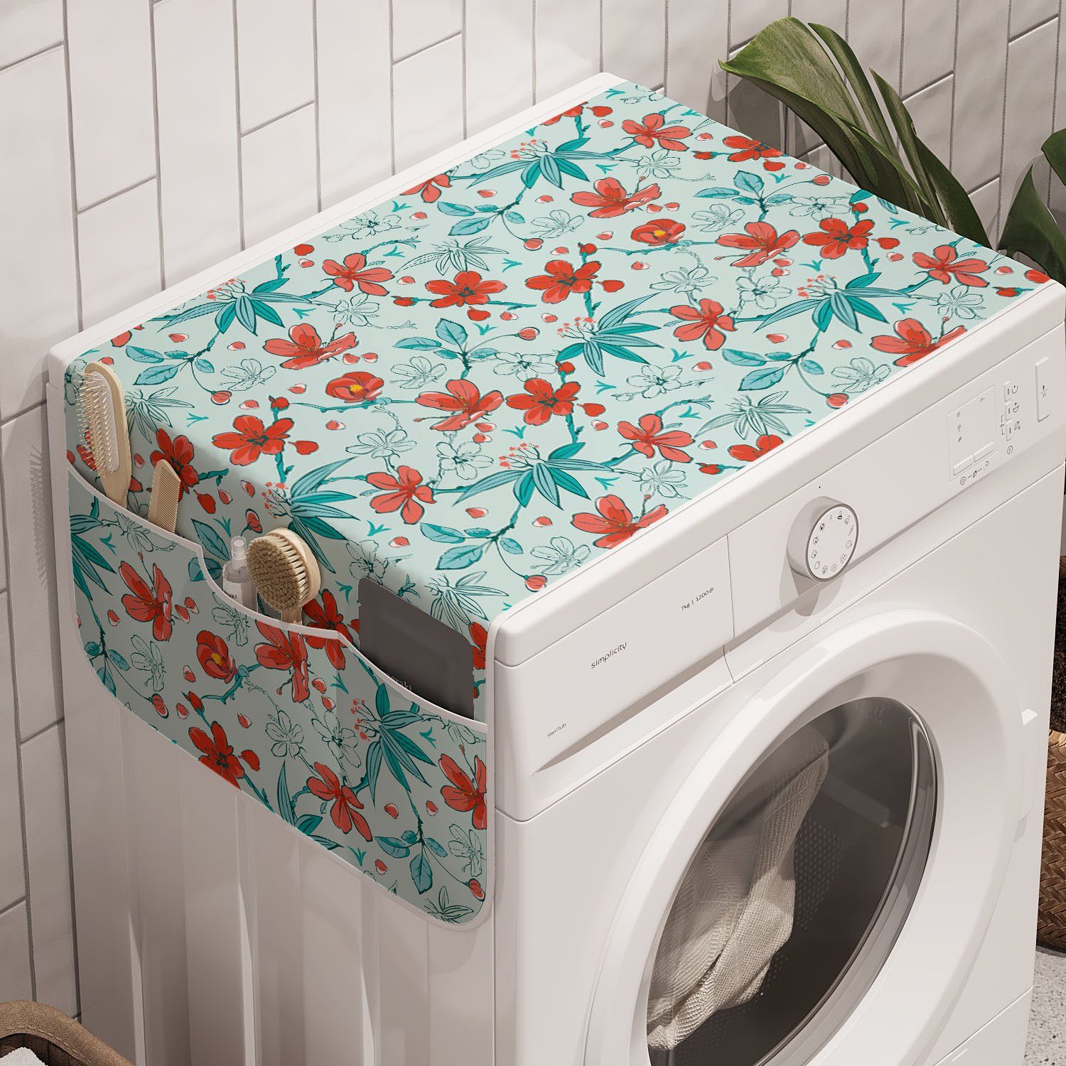 Abakuhaus Badorganizer Anti-Rutsch-Stoffabdeckung für der Trockner, Pinsel Waschmaschine Blumen Kunst Blumen und