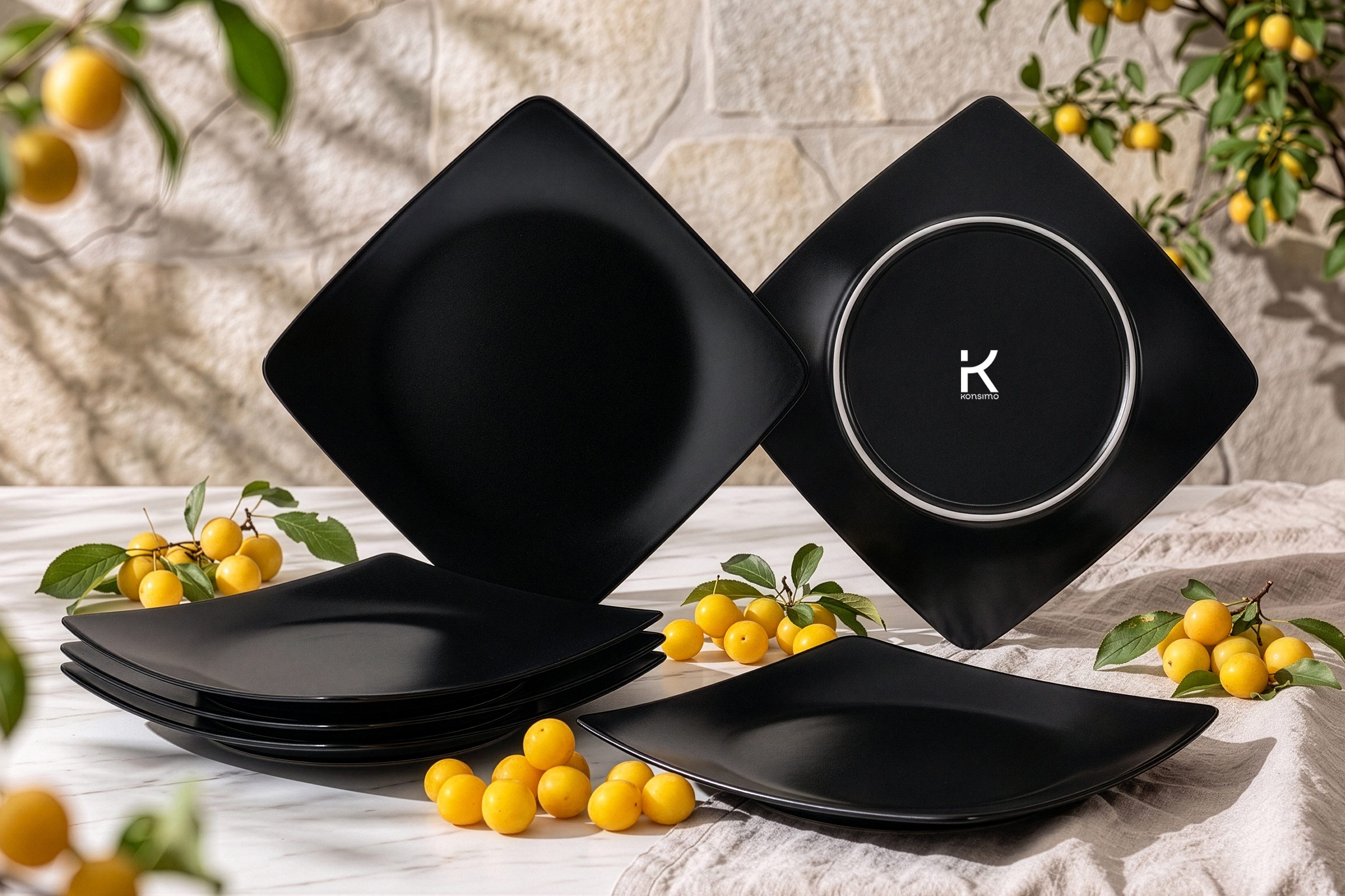 KONSIMO® Teller-Set EPIRI Geschirrset Speiseteller 6 Personen, hergestellt in der EU (6-tlg), 6 Personen, Keramik, quadratisch, Spulmachinen- und Mikrowellengeeignet
