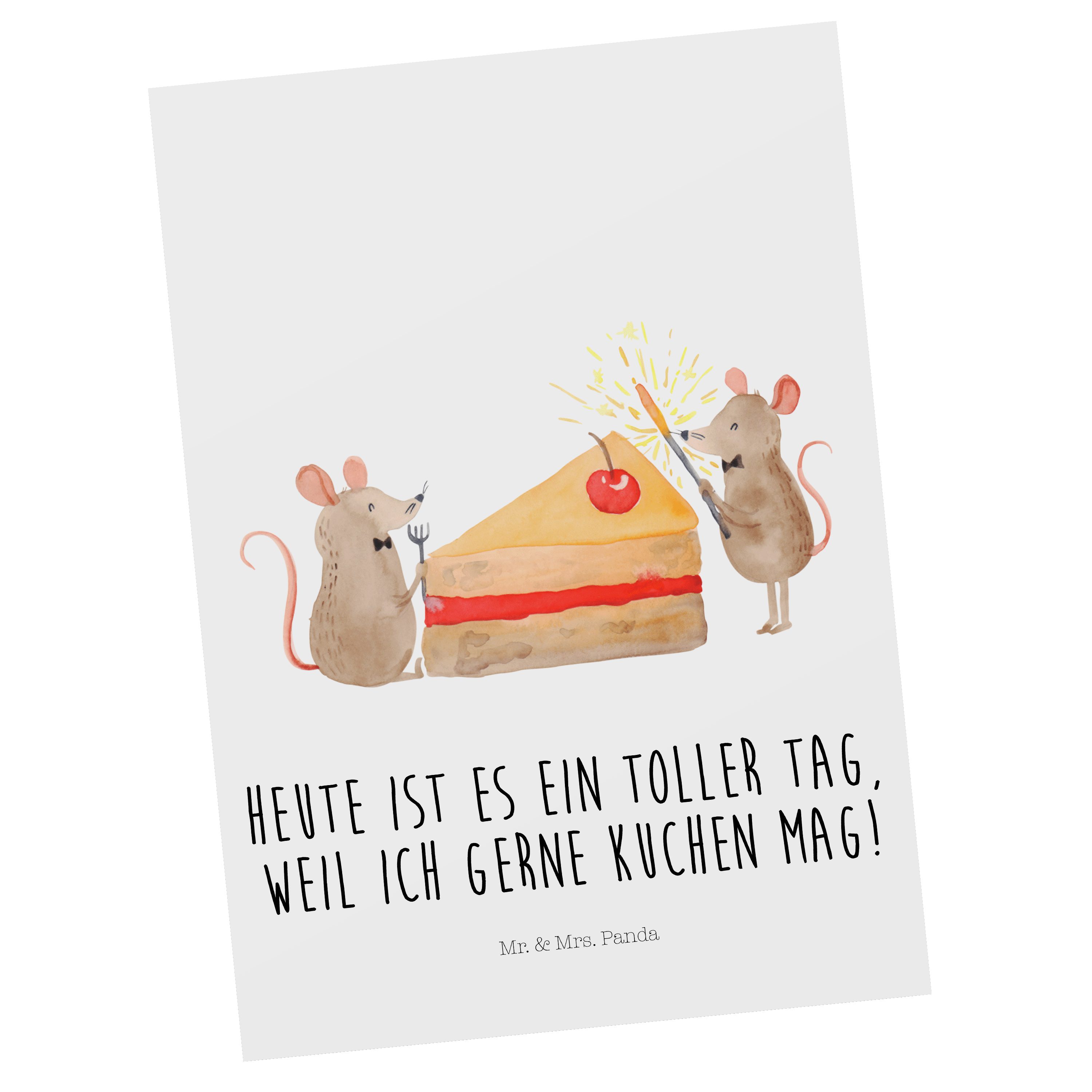 Mr. & Mrs. Panda Postkarte Mäuse Kuchen - Weiß - Geschenk, Einladung, Dankeskarte, Karte, Maus