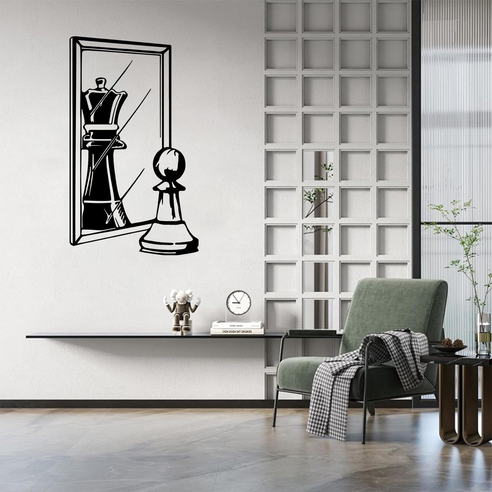 Jumpeak Wanddekoobjekt Wanddekoobjekt aus Metall mit Bauer, Spiegel und Königin, Schachkunst (deko, Wanddeko Metall groß, Wanddeko, Schachdekoration), Wachstum und Verwandlung,Schachdekoration,abstraktr Stil,Umzuggeschenk