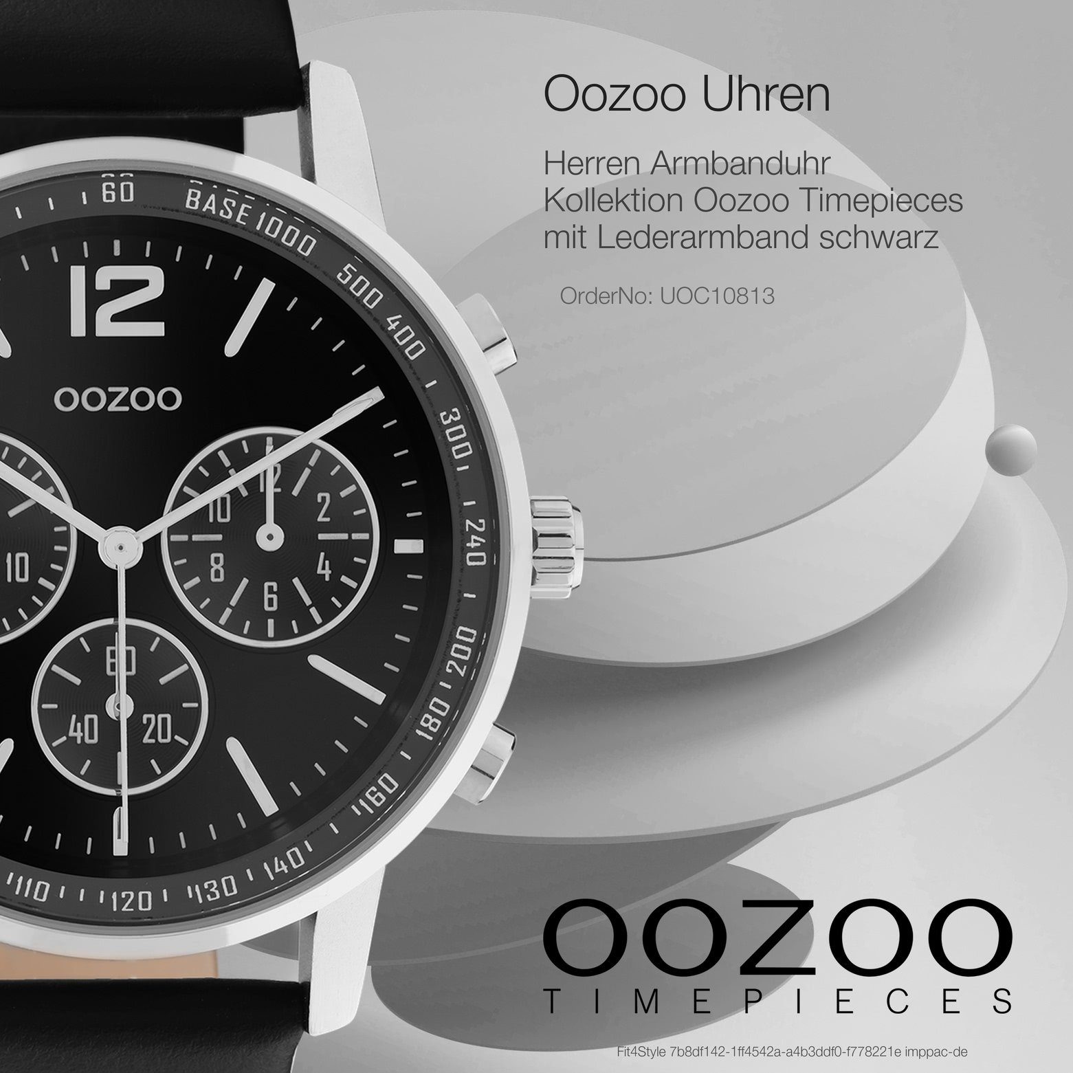 groß schwarz Quarzuhr OOZOO Armbanduhr Oozoo Herrenuhr Analog, rund, (ca. 42mm) Herren Lederarmband, Casual-Style