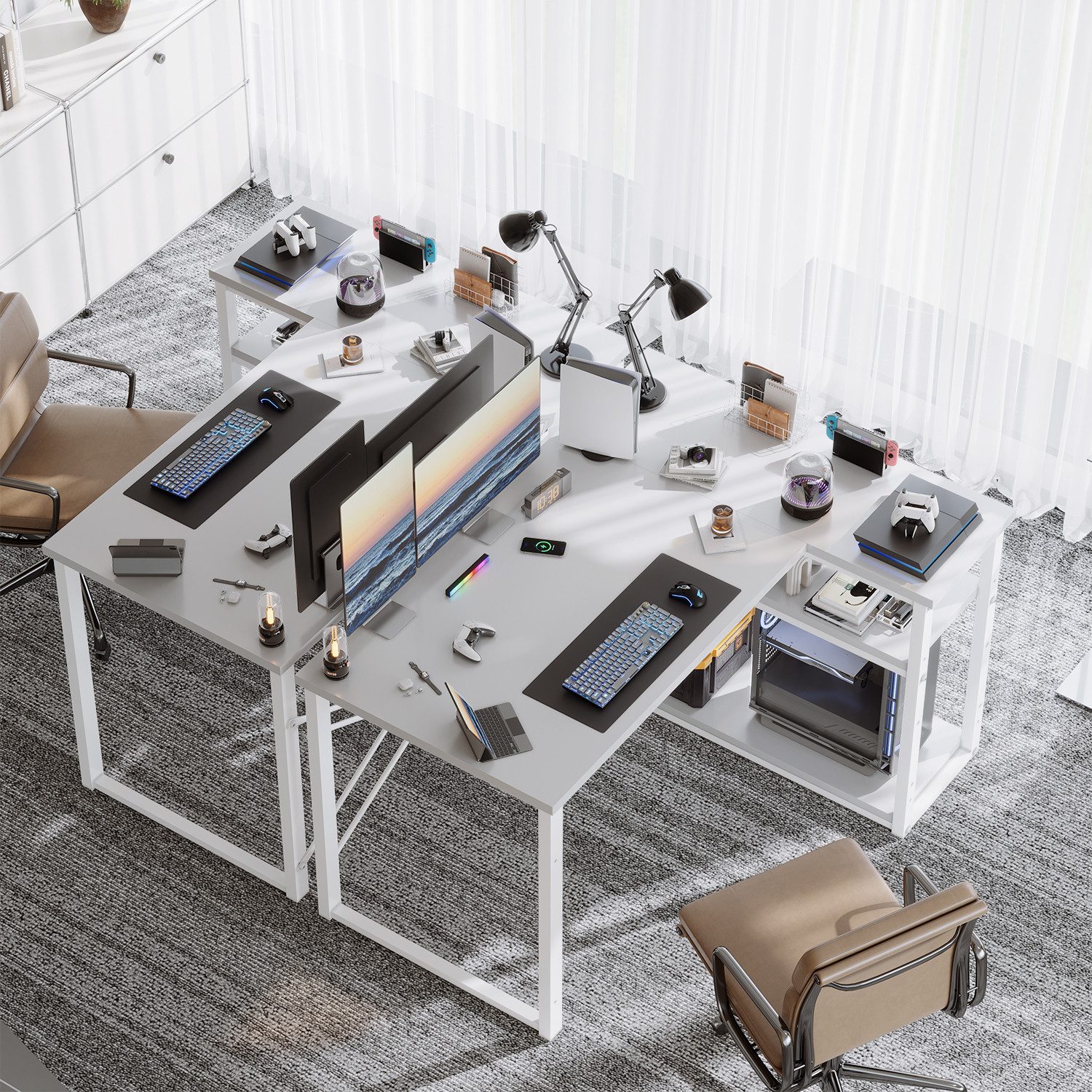 HOMALL Eckschreibtisch 100/120L Form mit Ablagefächern, 2 Tier DIY Lagerregalen Computertisch, Schreibtisch,PC Tisch,Heimbüro