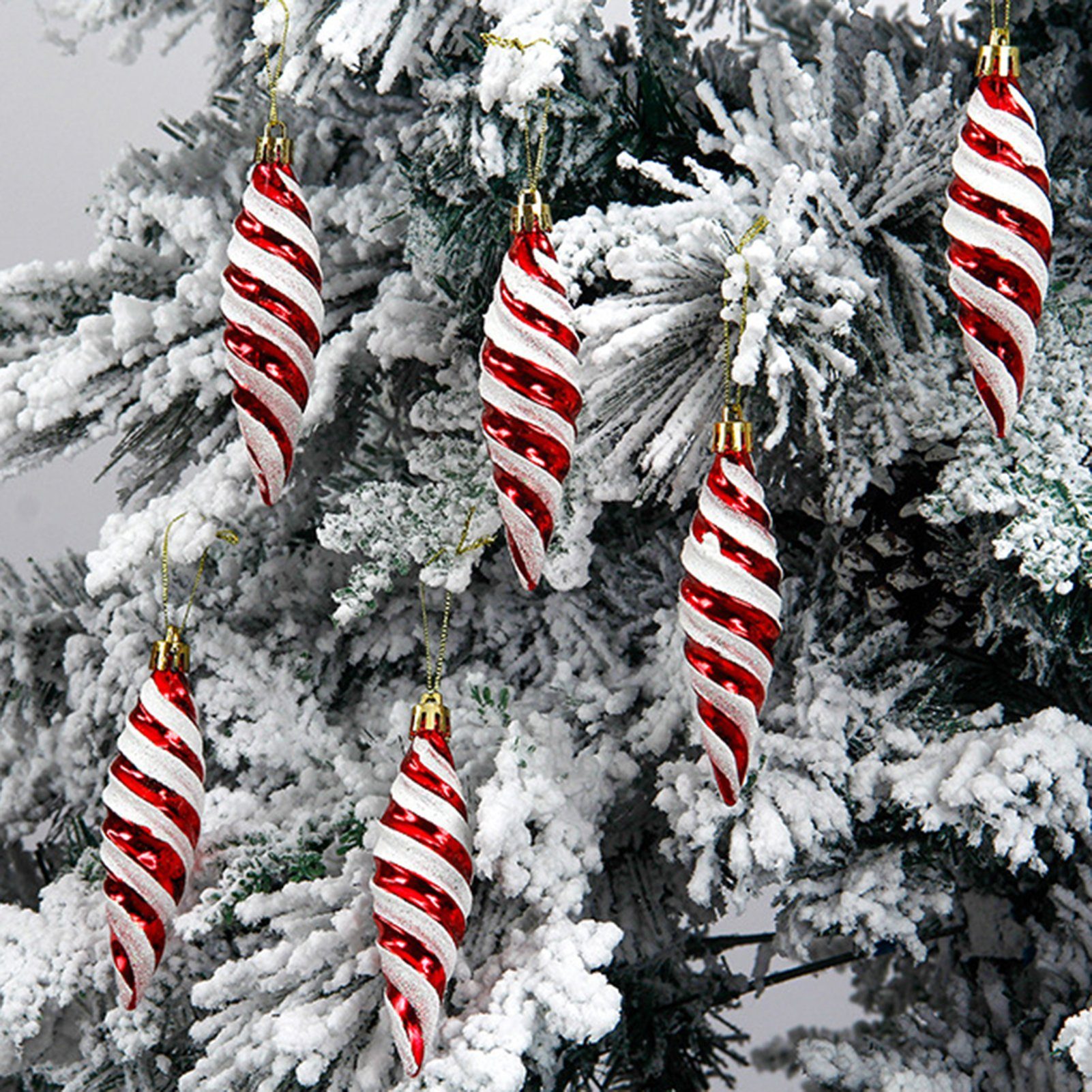 Rutaqian Dekohänger 12 Stück Weihnachtsbaum-Anhänger Spitzer Spiralfaden Hängedekoration (Bemalte Spiralanhänger mit Schlüsselbändern Leuchtende Farben) Rot