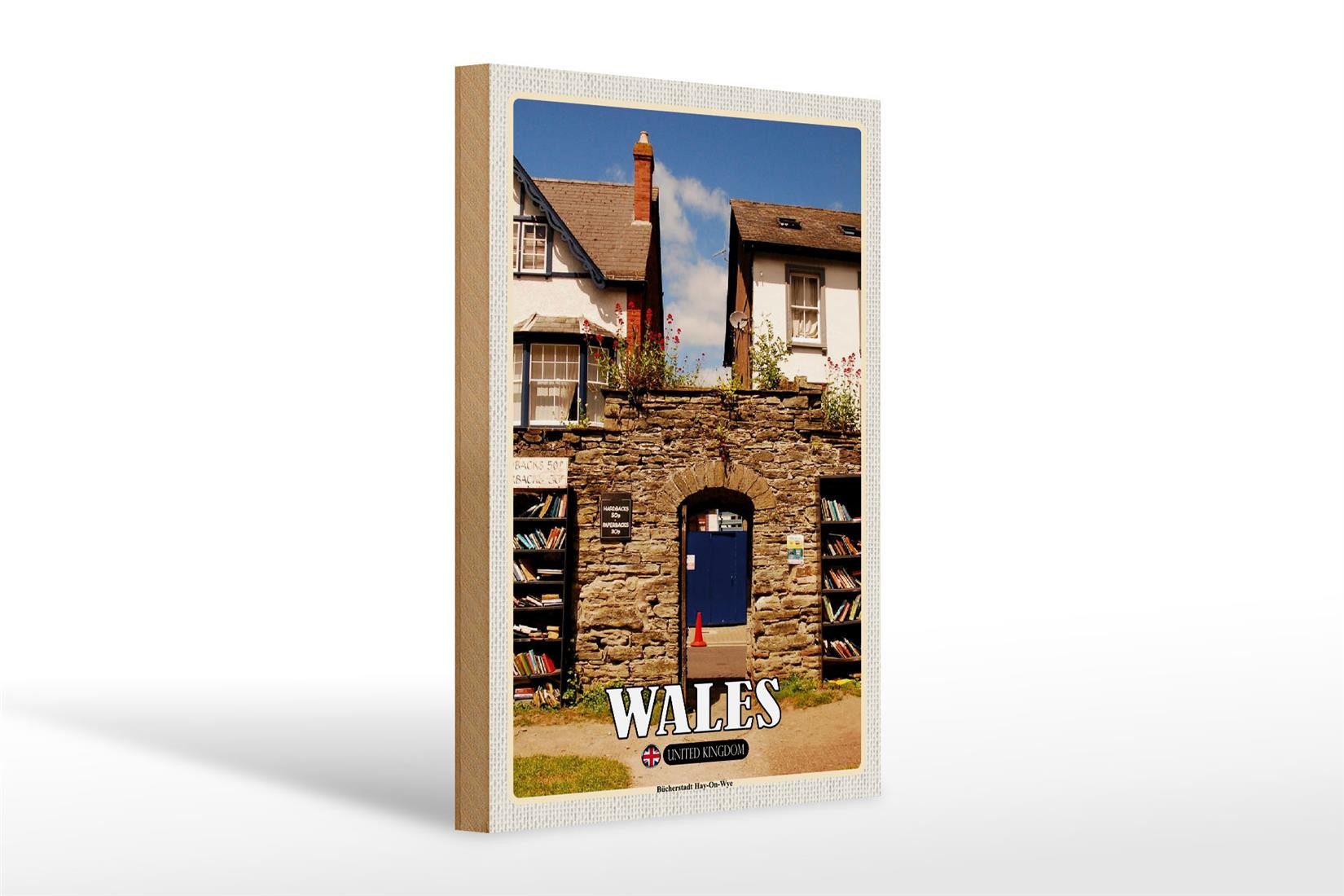 Holzbild Reise 20x30cm Wales Bücherstadt Hay-On-Wye