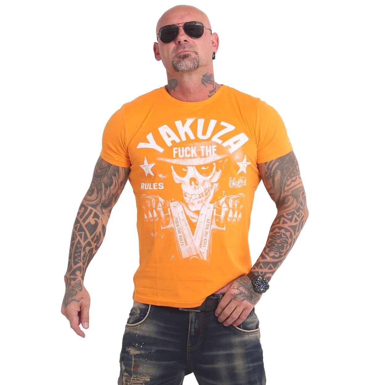 YAKUZA T-Shirt Rules Totenkopf Skull Orange