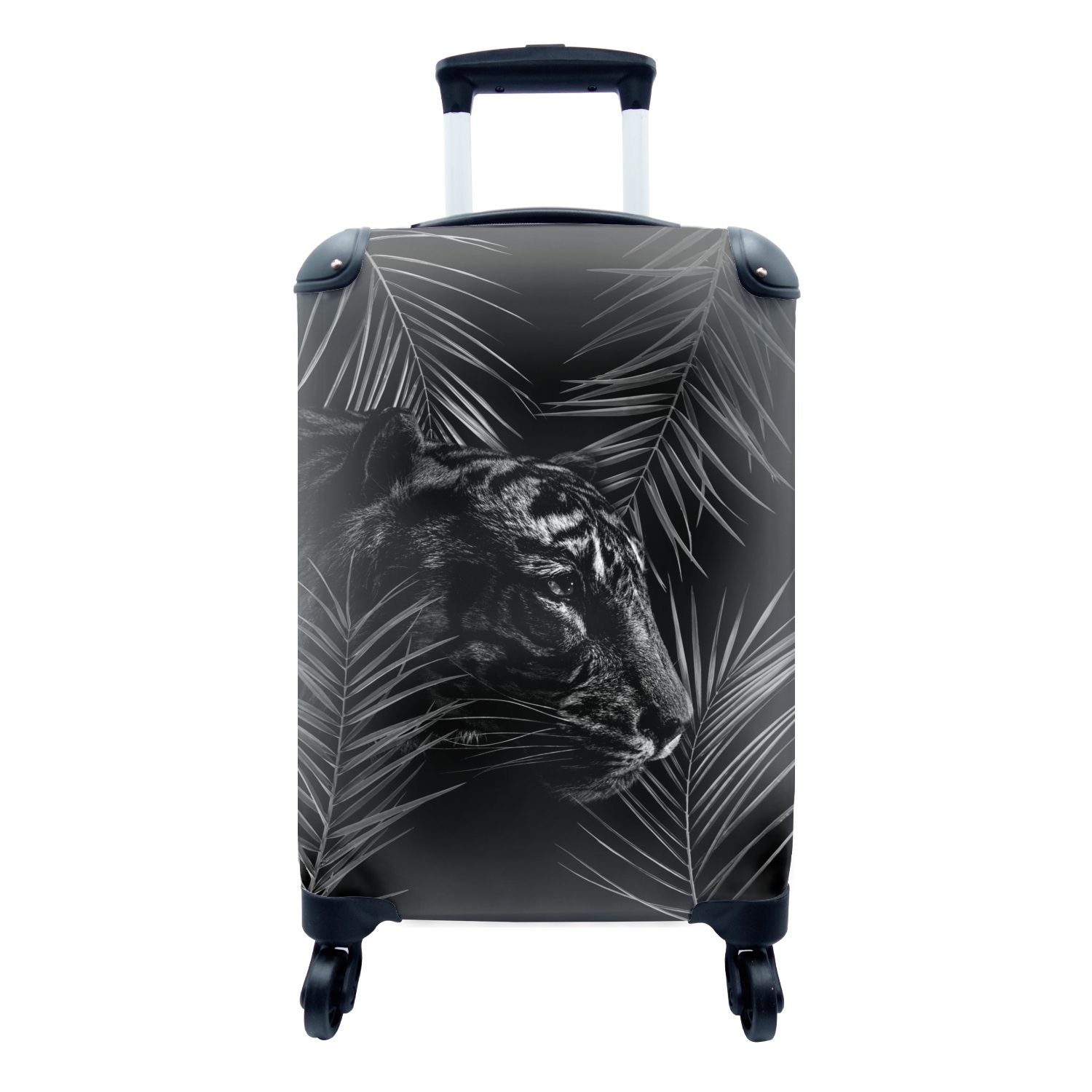 MuchoWow Handgepäckkoffer Tiger zwischen den Ästen - schwarz und weiß, 4 Rollen, Reisetasche mit rollen, Handgepäck für Ferien, Trolley, Reisekoffer | Handgepäck-Koffer