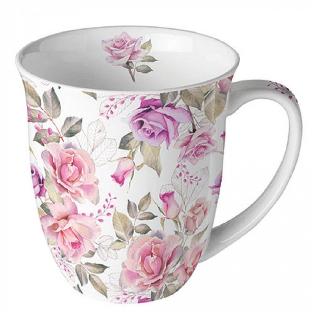 Ambiente Luxury Paper Products Becher Pfingstrosen, Rosen- Mug Blumen Tee/Kaffee Tasse, Porzellan, Sommmer/Frühling Motive - Ideal Als Geschenk