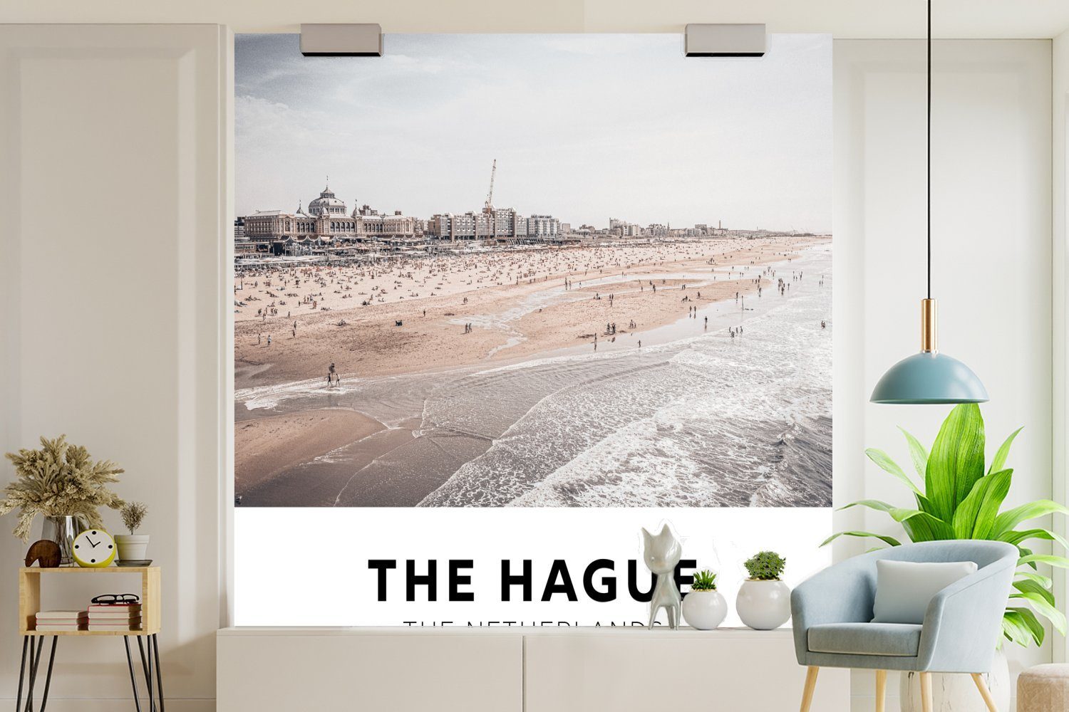 MuchoWow Fototapete Den Haag - Wandtapete - (5 St), oder bedruckt, Strand, Vinyl Schlafzimmer, für Niederlande Tapete Matt, Wohnzimmer