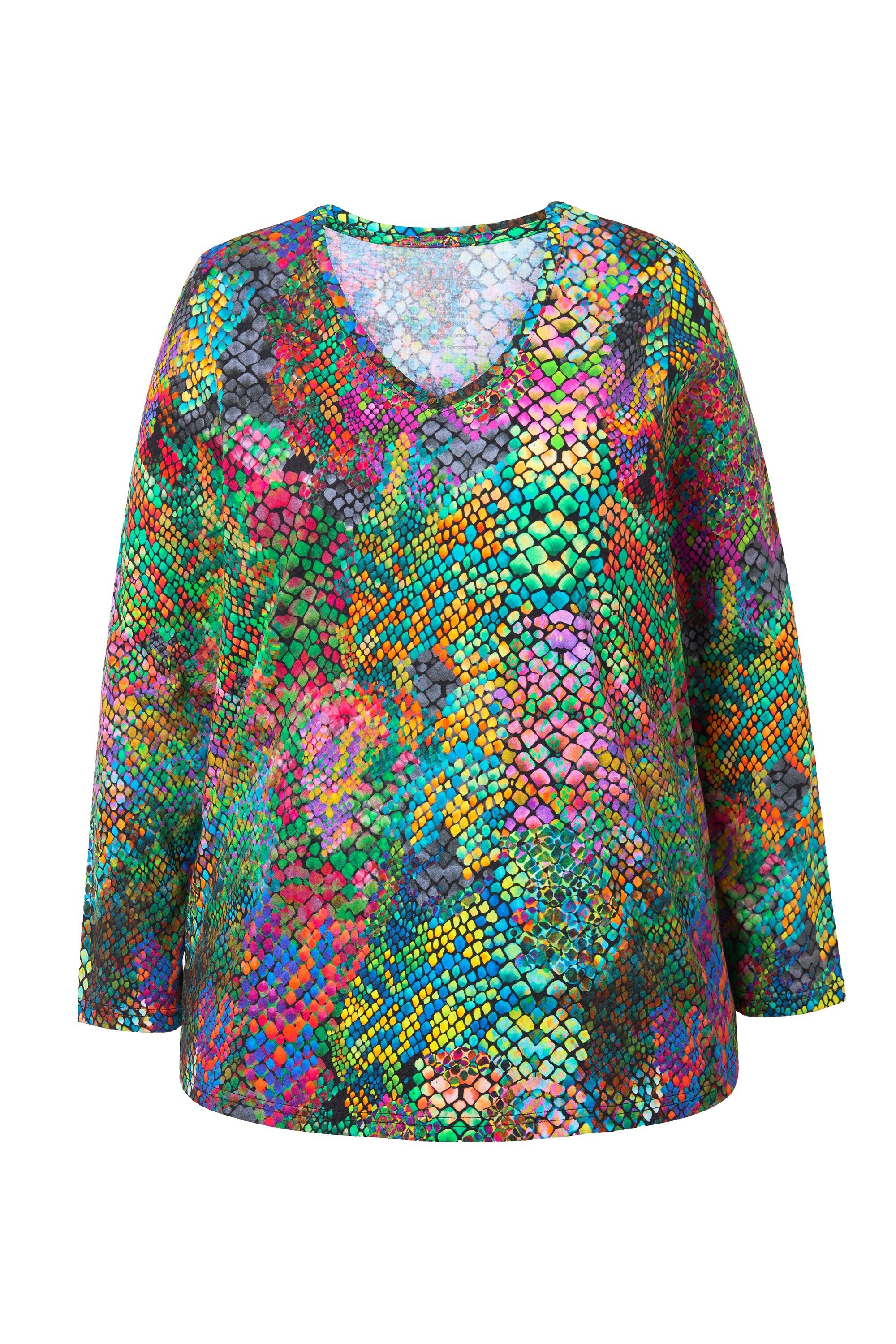 Ulla Popken Longshirt Shirt Schlangenmuster A-Linie V-Ausschnitt Langarm günstig online kaufen